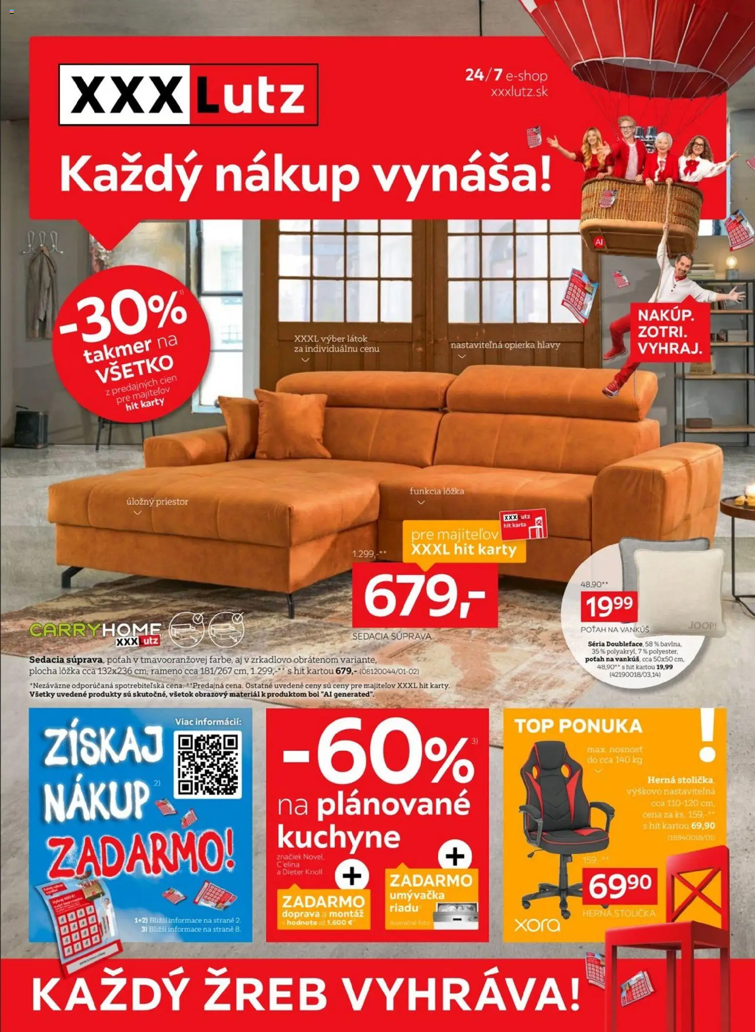 Nové XXXLutz akcie – leták je platný od 14.09.2026 | Strana: 1 | Produkty: Sedacia súprava, Herná stolička, Vankúš, Umývačka