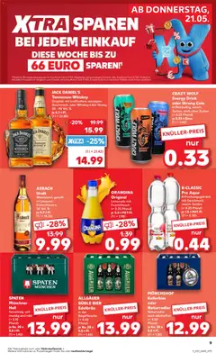 Náhled letáku Kaufland Německo leták od 21.05.2026 | Strana: 9 | Produkty: Crazy Wolf, Jack Daniel’s, Cola, Energy drink