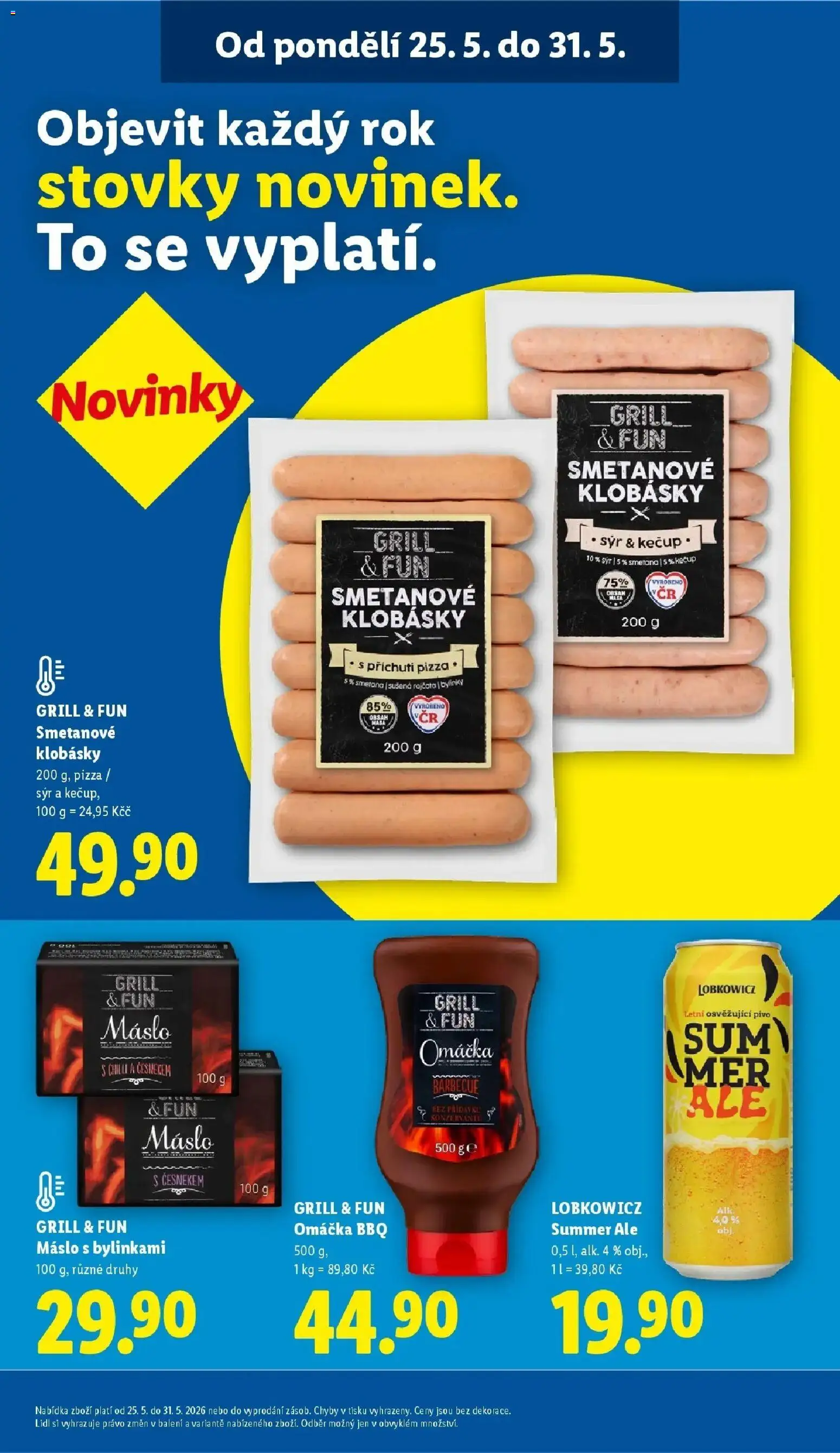 Lidl aktuální leták od 25.05.2026 | Strana: 19 | Produkty: Sýr, Pivo, Smetana, Klobásky