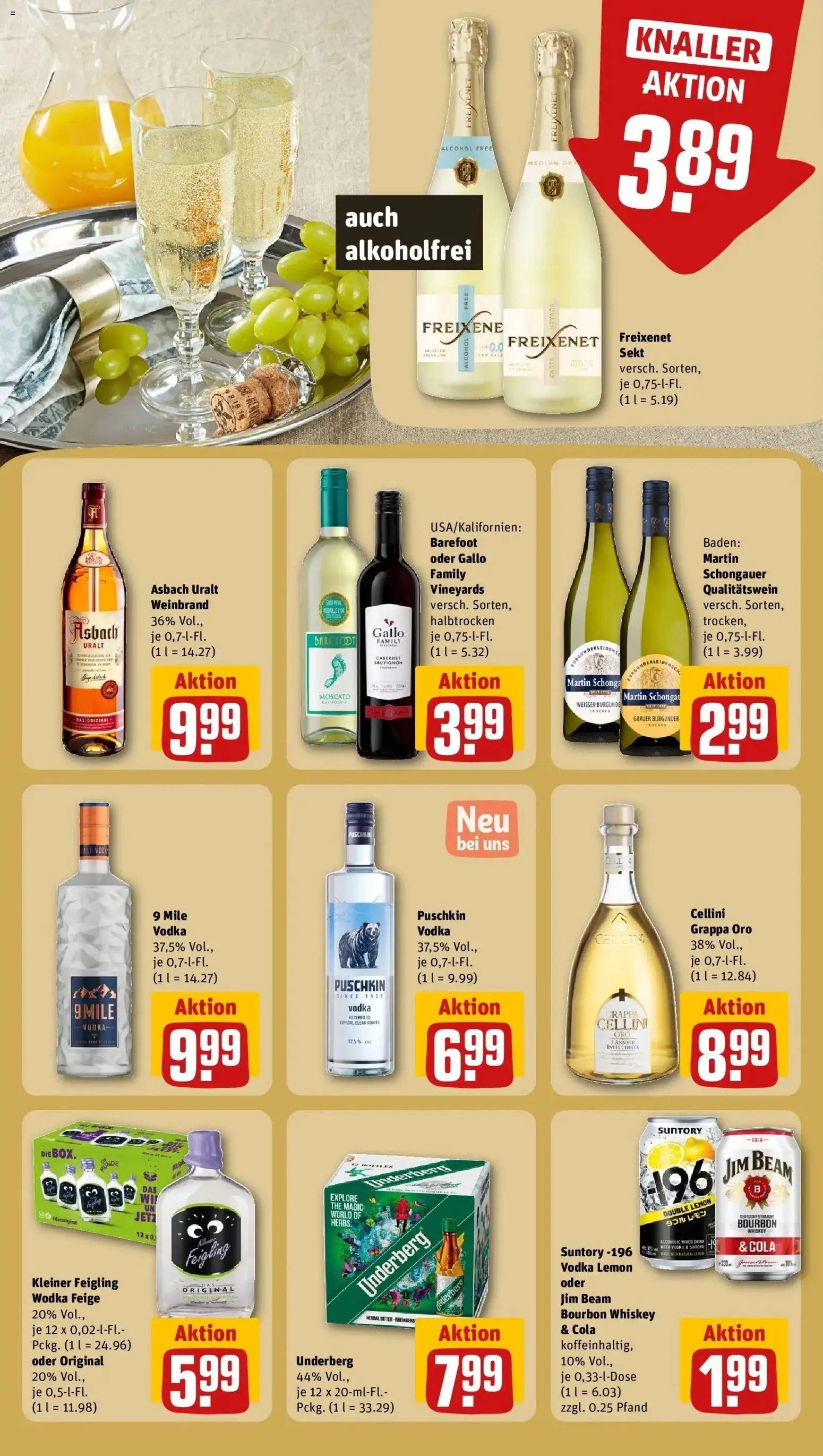 REWE Prospekt ab 14.09.2026 zum Blättern » Angebote | Seite: 25 | Produkte: Jim beam, Freixenet, Kleiner feigling, Underberg