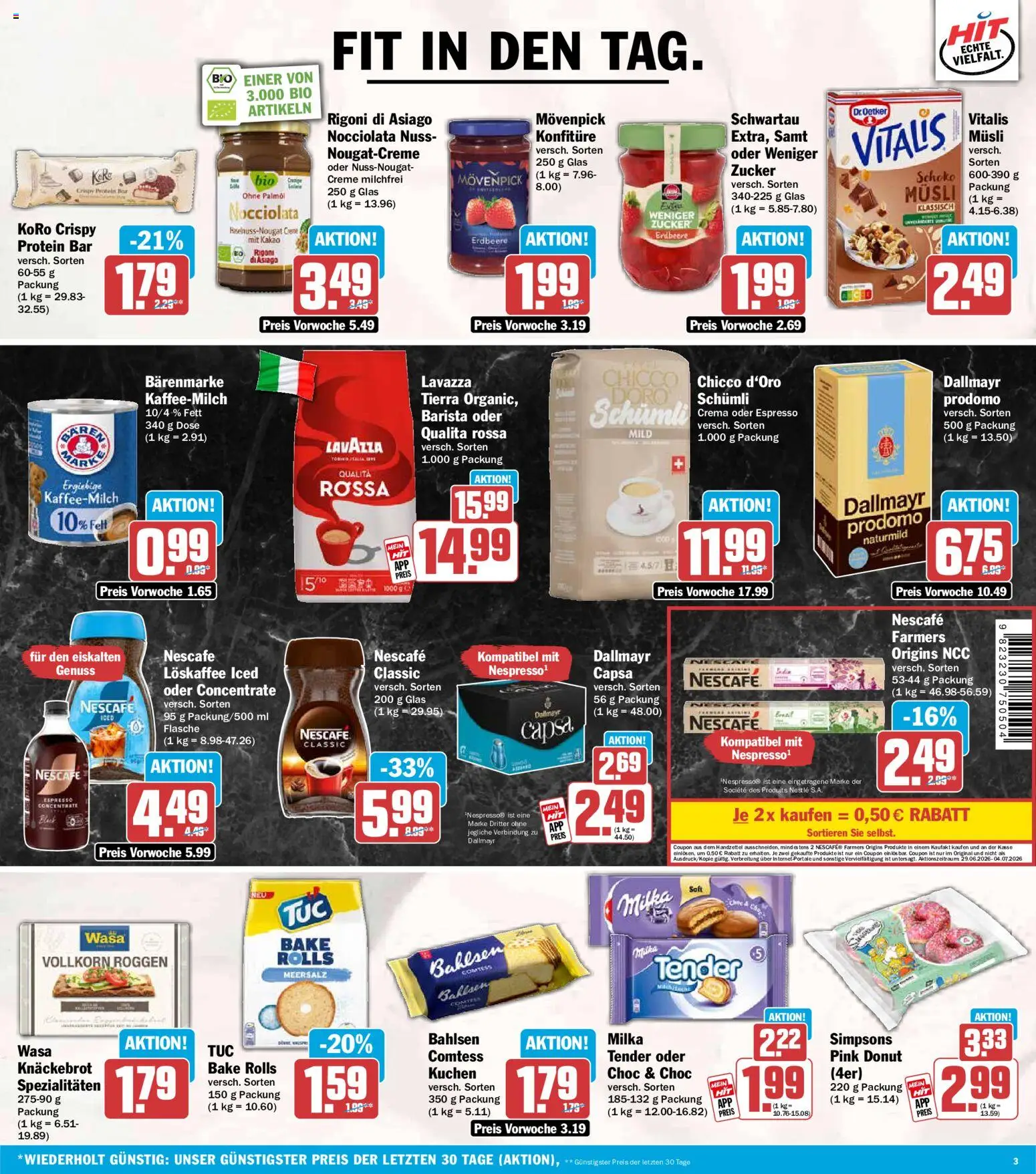 HIT Prospekt – gültig ab 29.06.2026 | Seite: 3 | Produkte: Musli, Creme, Dallmayr, Nescafe classic