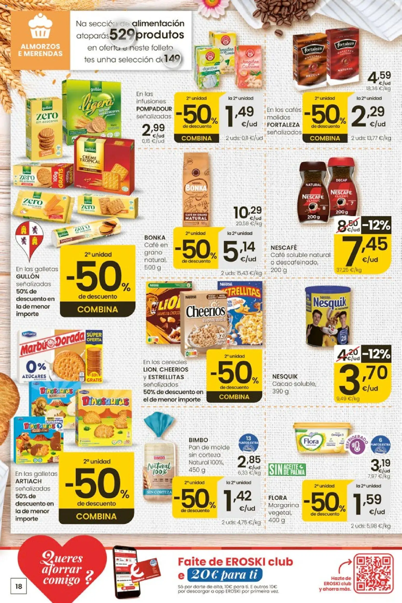 Eroski Quieres ahorrar conmigo │ válido desde el 14.05.2026 | Página: 18 | Productos: Pan, Galletas, Margarina, Μηχανή καφέ