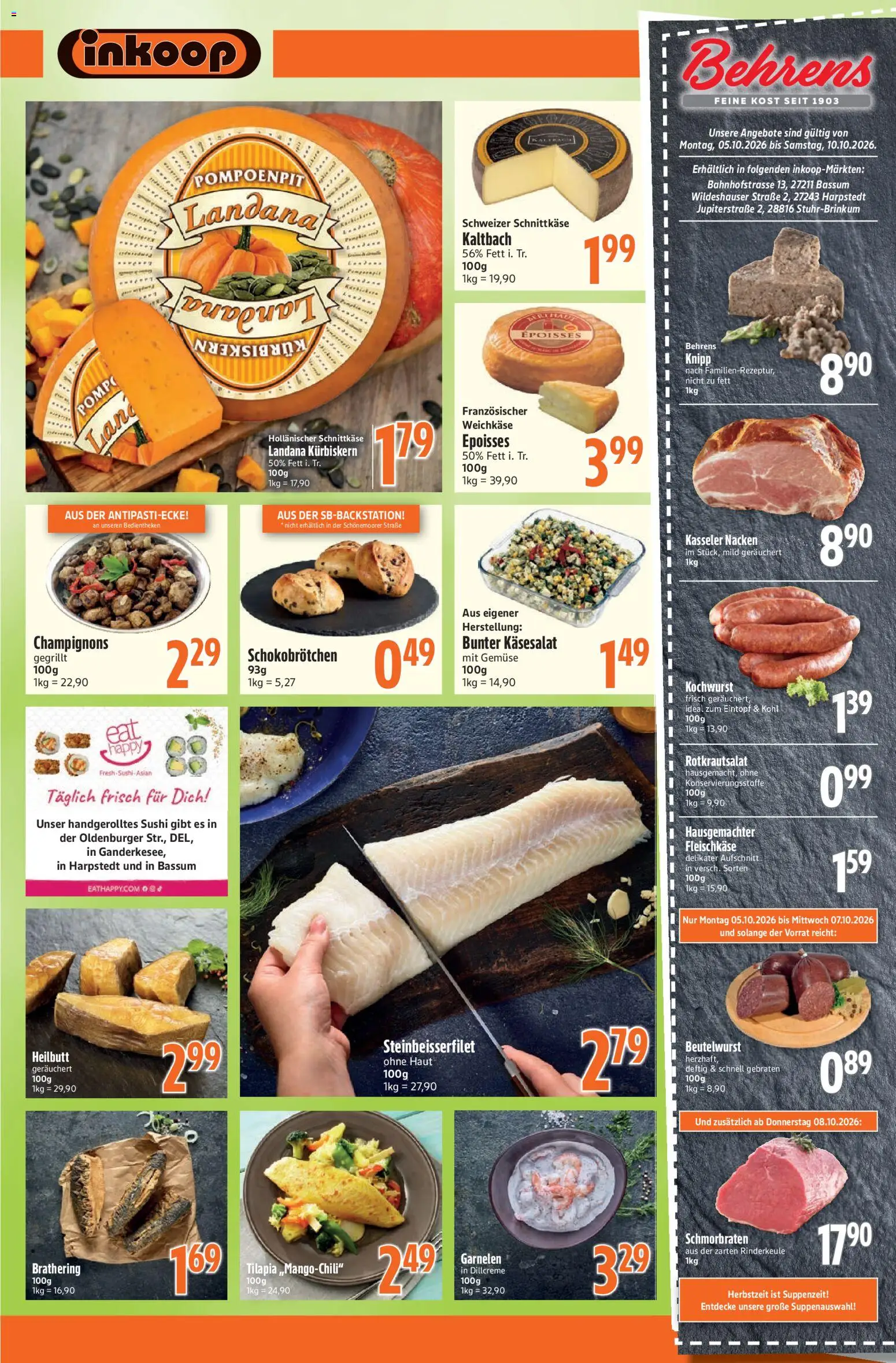 Inkoop Prospekt – gültig ab 05.10.2026 | Seite: 4 | Produkte: Garnelen, Kasseler nacken, Champignons, Gemüse