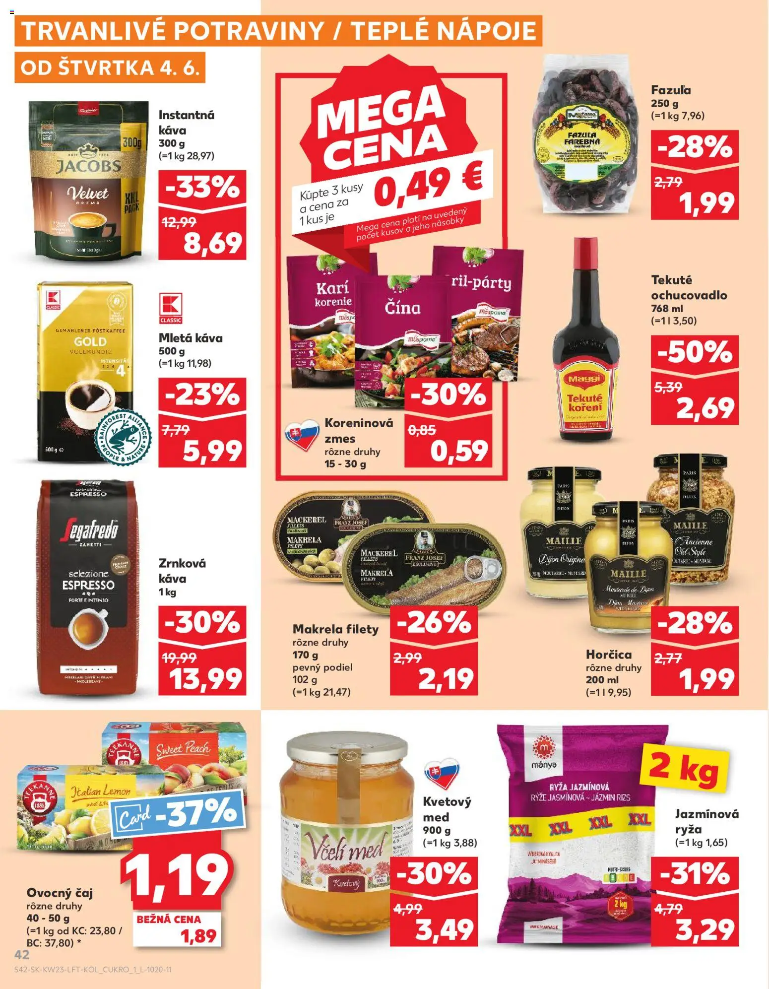 Nové Kaufland akcie – leták je platný od 04.06.2026 | Strana: 42 | Produkty: Káva, Čaj, Teekanne, Zrnková káva