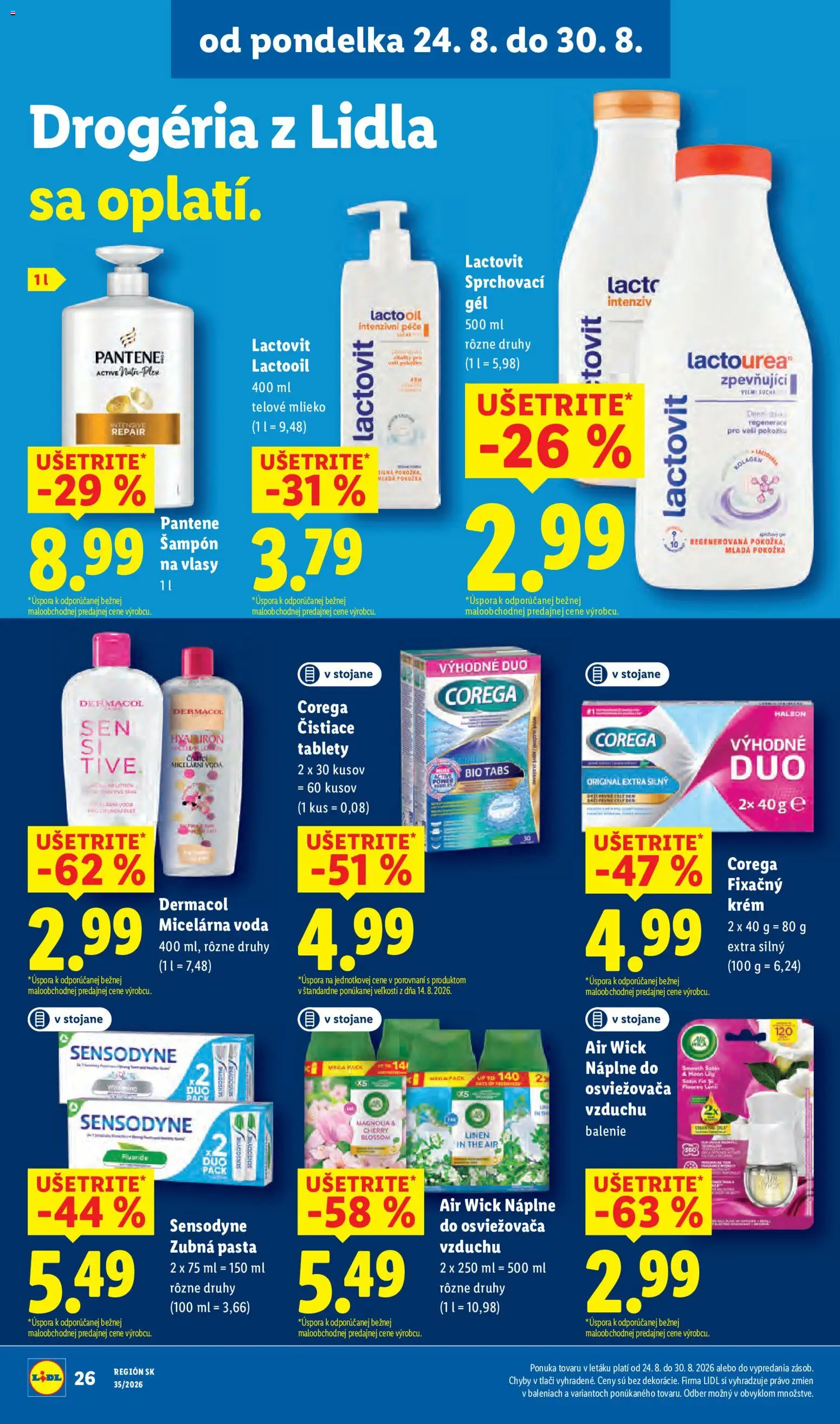 Nové Lidl akcie – leták je platný od 24.08.2026 | Strana: 36 | Produkty: Mlieko, Šampón, Zubná pasta, Air Wick