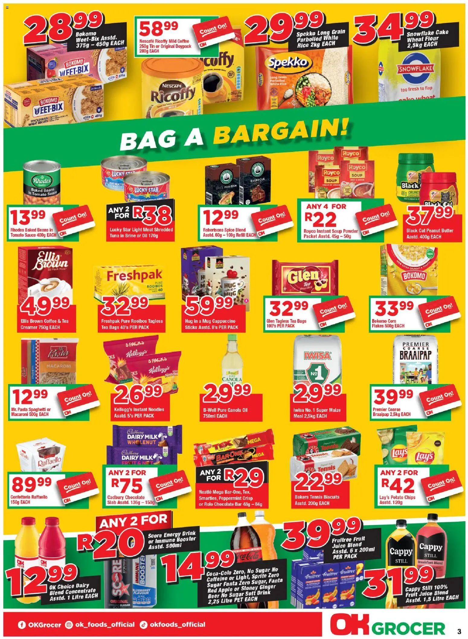 New OK Foods catalogue – valid from 10.06.2026 | Page: 3 | Products: Flour, Sprite, Soup, Peanut butter