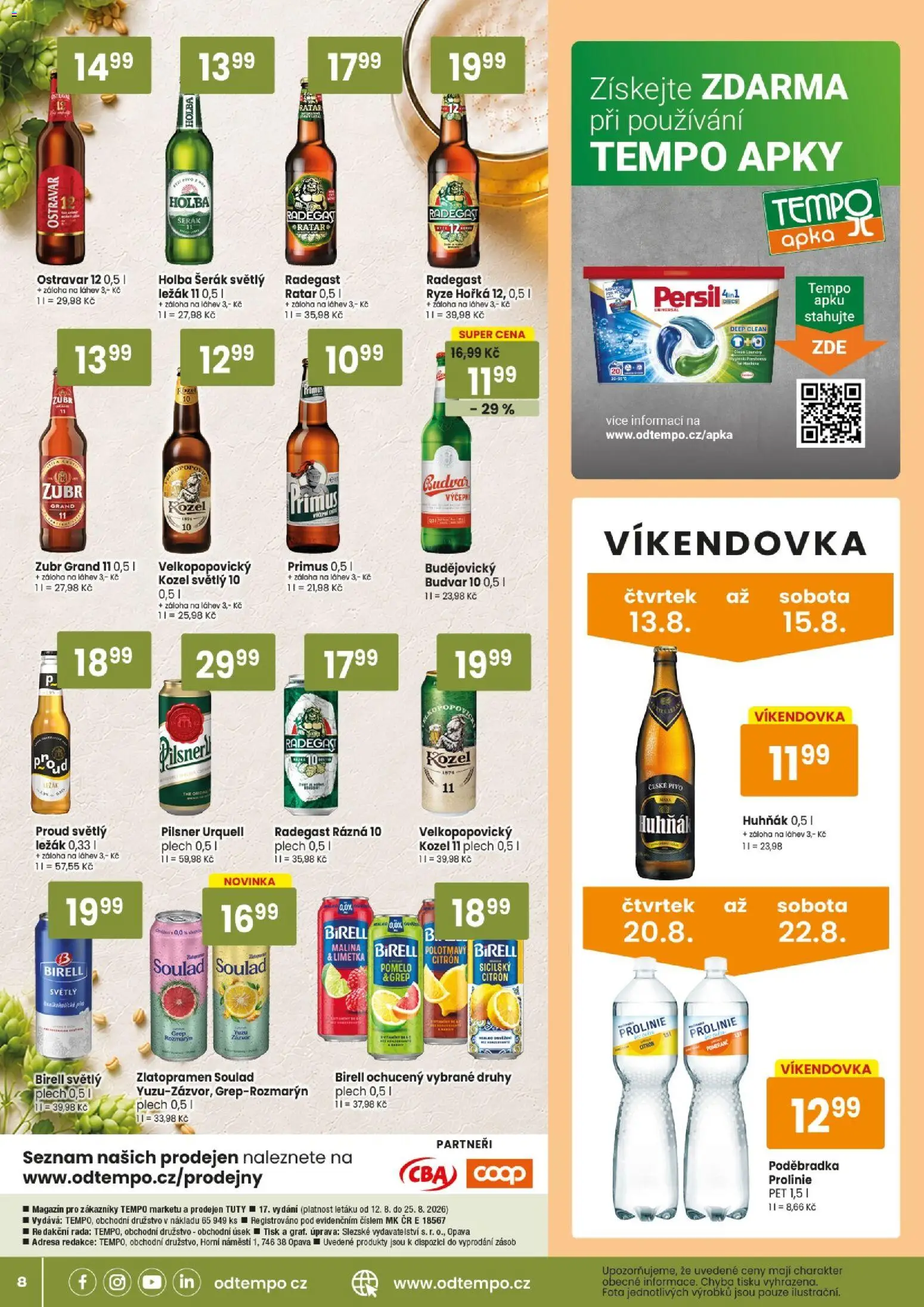 Tempo leták od 12.08.2026 | Strana: 8 | Produkty: Pivo, Rýže, Prolinie, Láhev