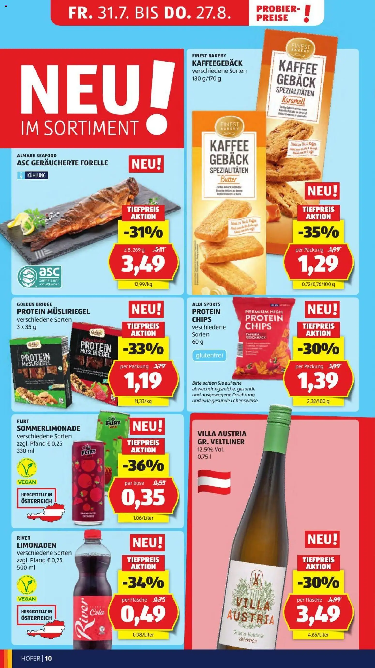 Hofer AT akciós ujság - amely érvényes a következő dátumtól: 2026.08.28. | Oldal: 44 | Termékek: Seafood, Chips, Cola, Vegán