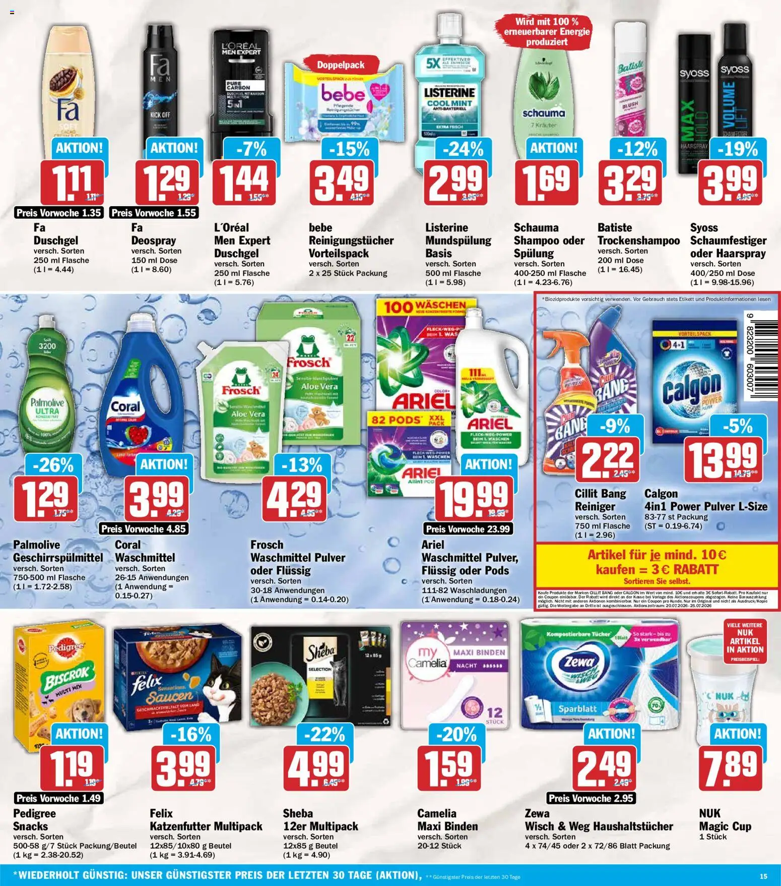 HIT Prospekt – gültig ab 20.07.2026 | Seite: 15 | Produkte: Coral, Haarspray, Duschgel, Reinigungstücher