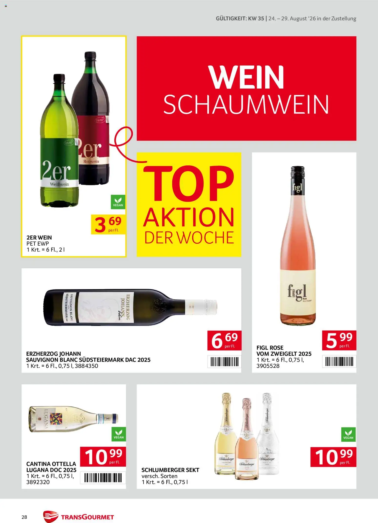 Transgourmet Zustellaktion gültig ab 24.08.2026 | Seite: 28 | Produkte: Rotwein, Weißwein, Wein