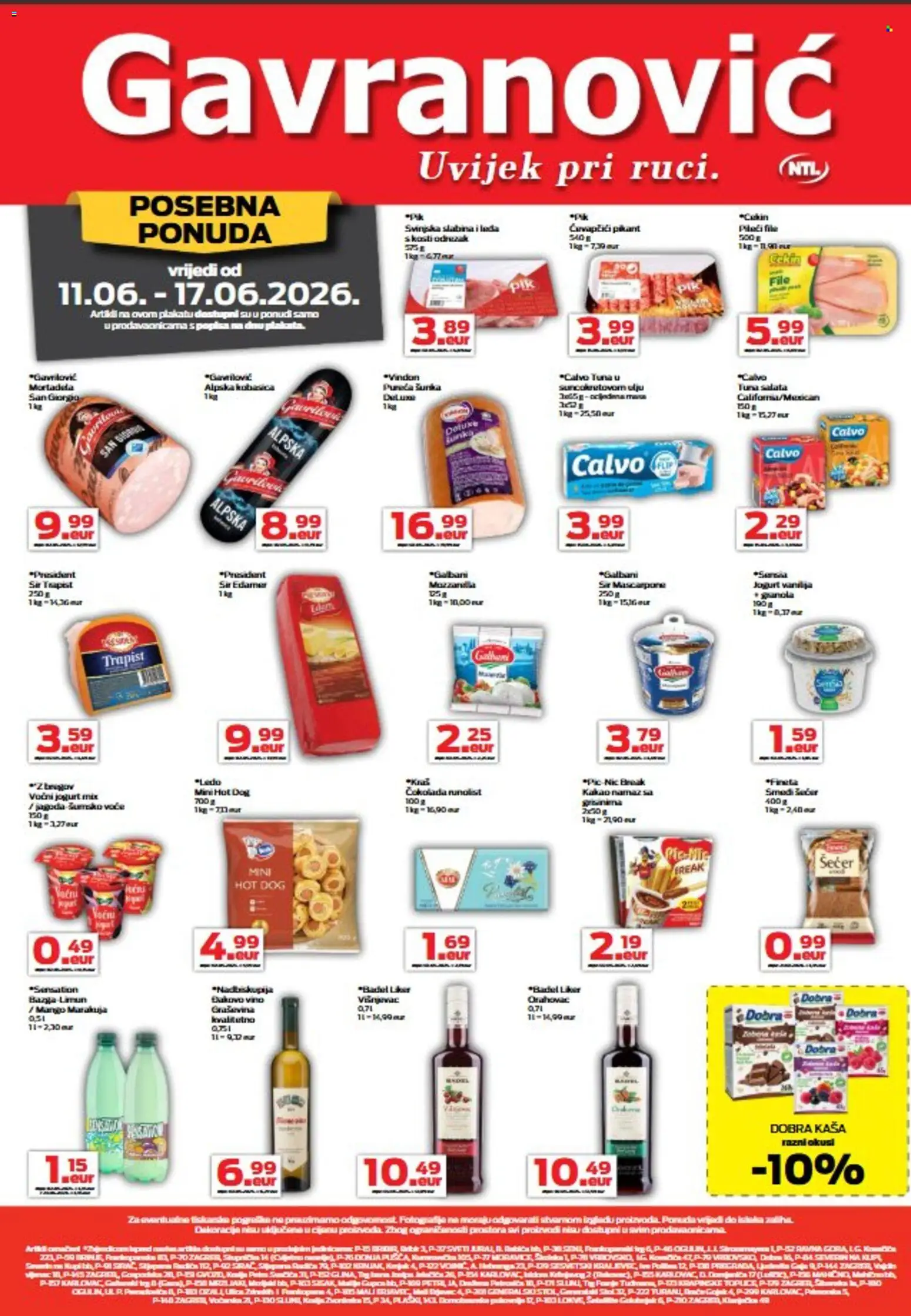 Gavranović katalog | vrijedi od 11.06.2026 | Stranica: 1 | Proizvodi: Sir, Salata, Kakao, Tuna