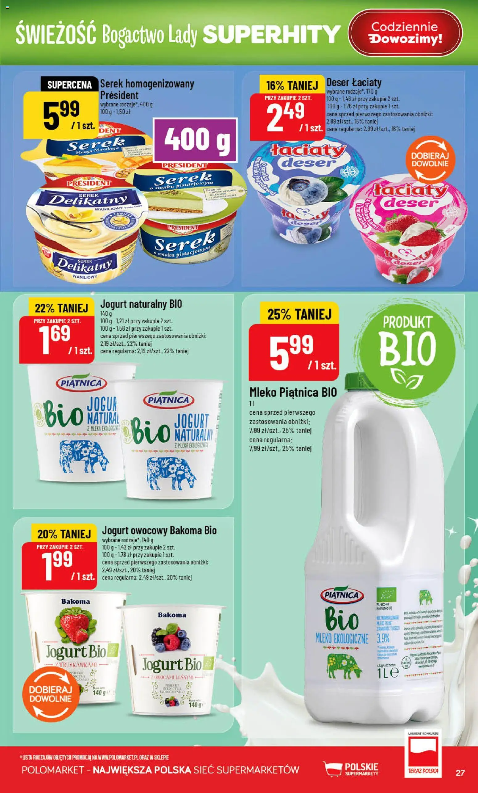 POLOmarket gazetka od 20.05.2026 | Strona: 27 | Produkty: Serek, Jogurt naturalny, Mleko, Jogurt