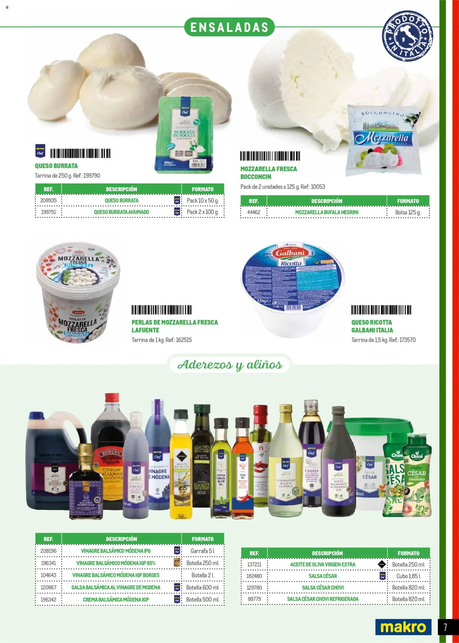 Makro Restaurantes italianos Centro │ válido desde el 27.03.2026 | Página: 7 | Productos: Aceite, Crema, Aceite de oliva virgen extra, Bolsa