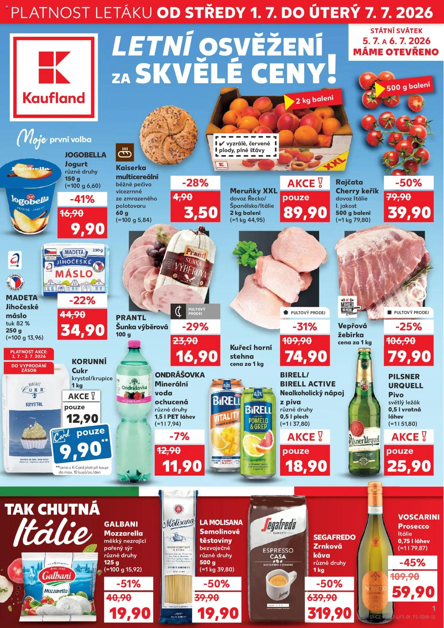 Kaufland leták - Brno od 01.07.2026 | Strana: 1 | Produkty: Máslo, Jablka, Madeta Jihočeské máslo, Meruňky