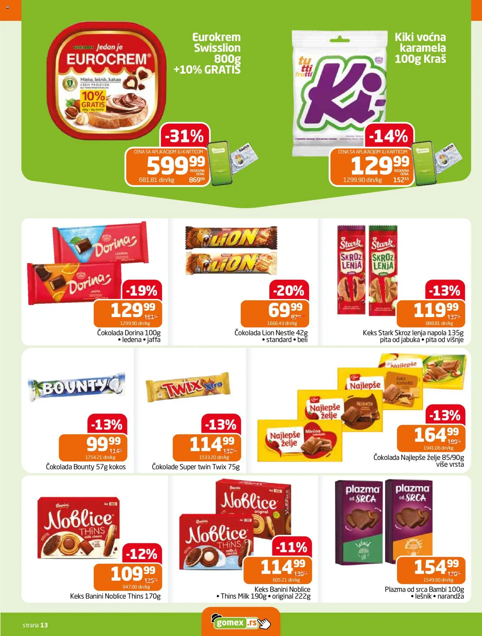 Gomex katalog - važi od 24.06.2026 | Strana: 13 | Proizvode: Twix, Lešnik, Noblice, Pita