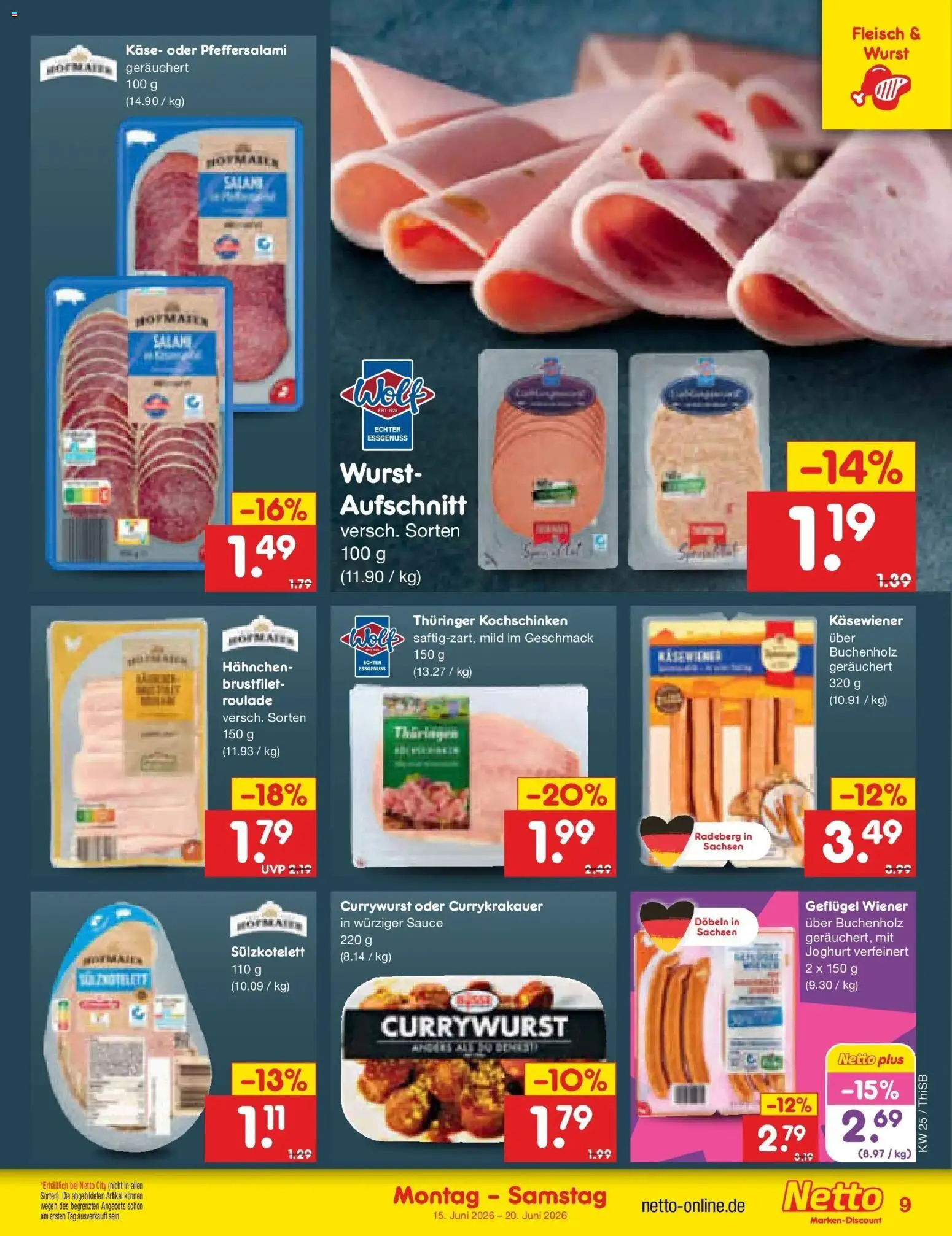 Netto Marken-Discount Prospekt Pirna – gültig ab 14.06.2026 | Seite: 11 | Produkte: Hahnchen, Käse, Wurst, Salami