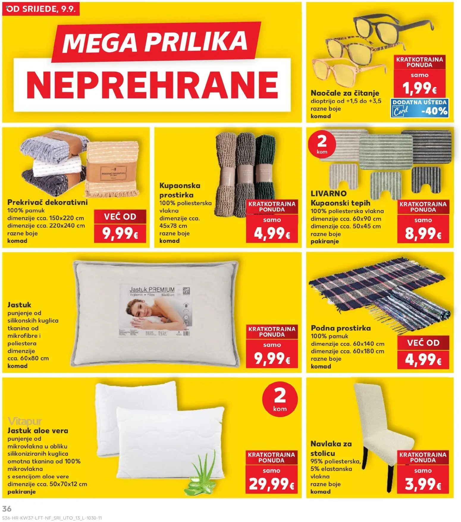 Kaufland katalog | vrijedi od 09.09.2026 | Stranica: 36 | Proizvodi: Jastuk, Tepih, Kupaonska prostirka, Aloe vera