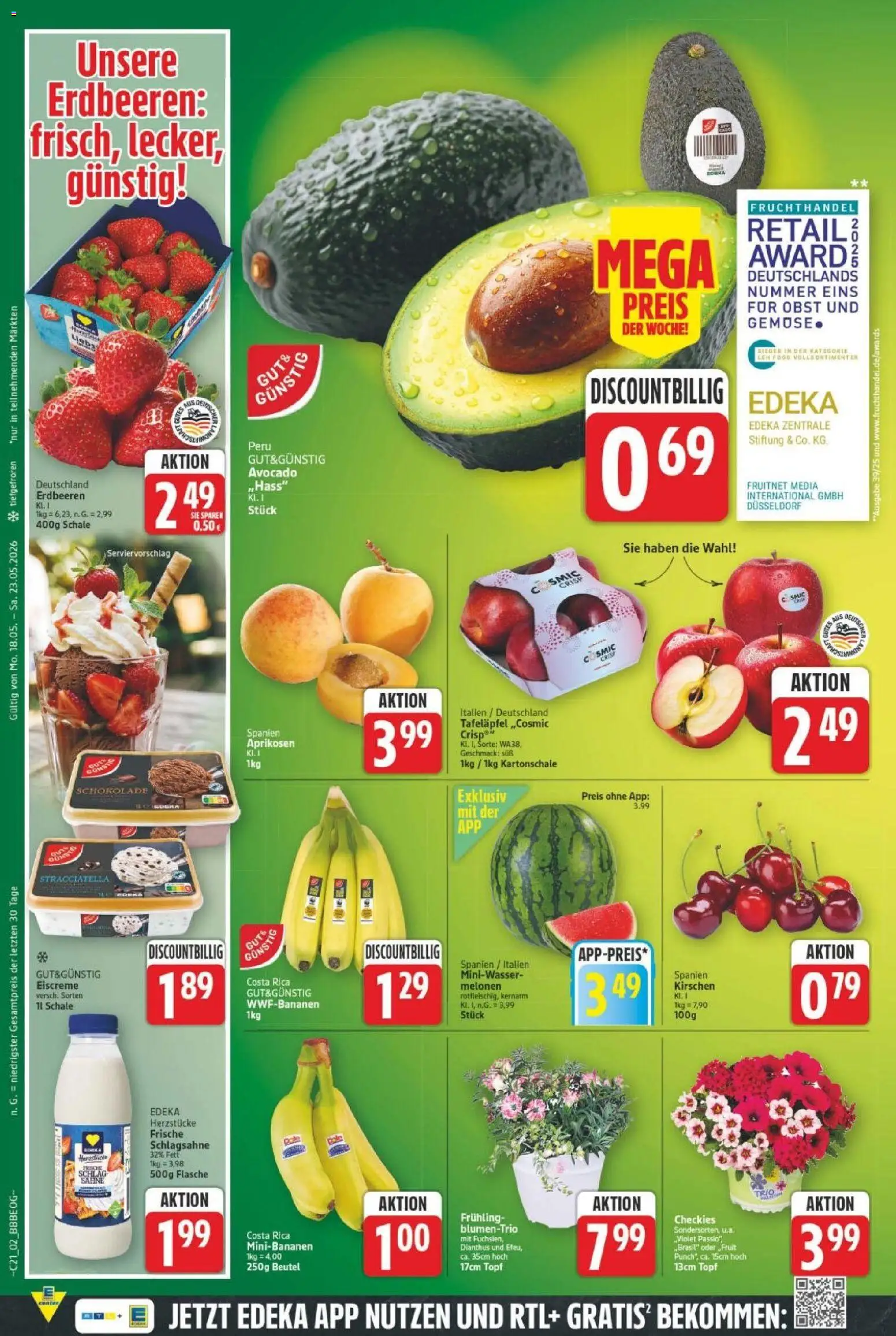 E center Prospekt 	 – gültig ab 18.05.2026 | Seite: 4 | Produkte: Schlagsahne, Gemüse, Obst, Erdbeeren