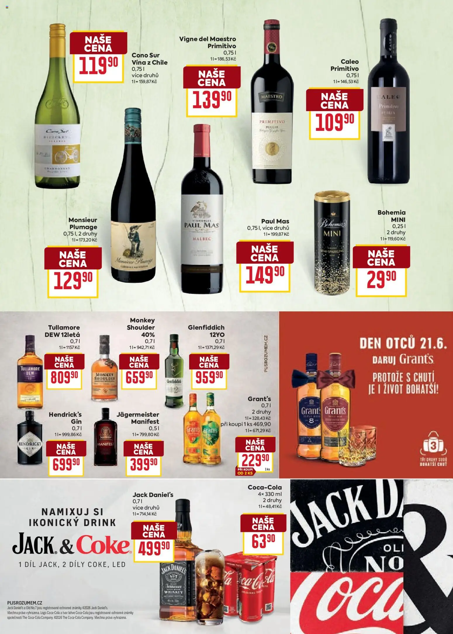 Billa leták - Léto od 10.06.2026 | Strana: 16 | Produkty: Známky, Primitivo, Jack Daniel’s, Lahve