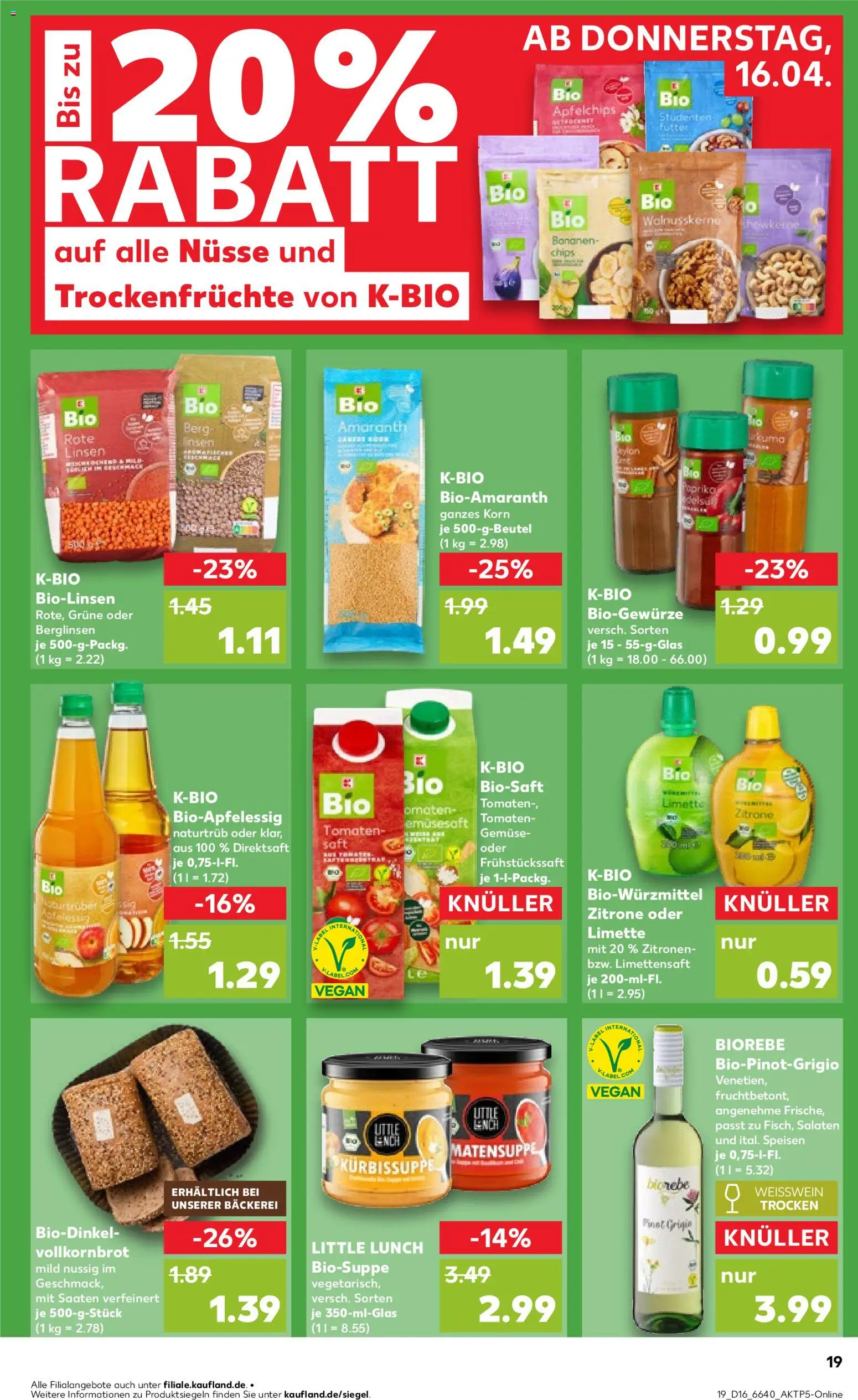 Kaufland Německo leták od 16.04.2026 | Strana: 19 | Produkty: Vegan, Paprika, Lunch, Pinot Grigio