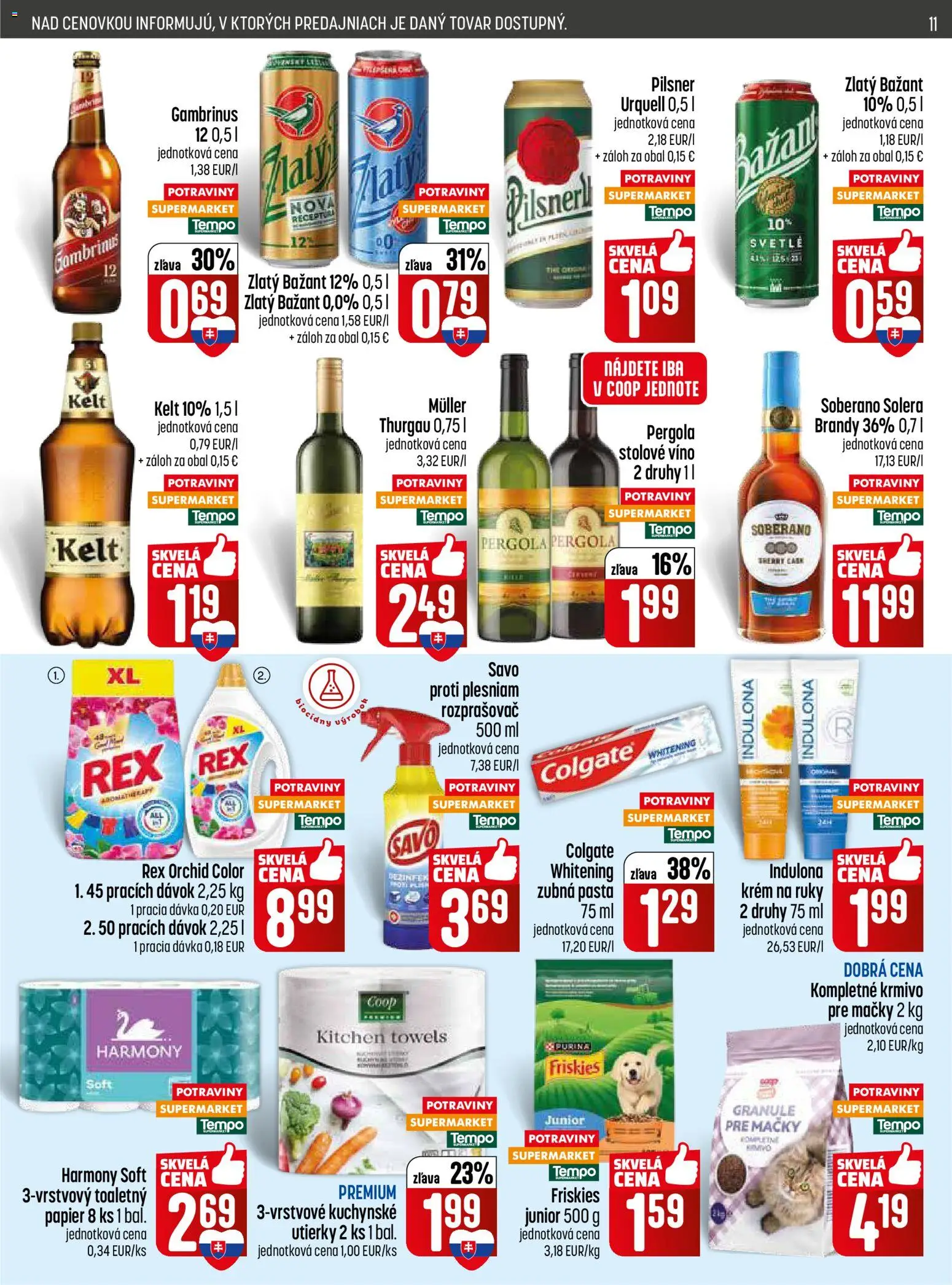 Nové COOP Jednota akcie – leták je platný od 28.05.2026 | Strana: 11 | Produkty: Pergola, Soberano, Zlatý Bažant, Krém na ruky