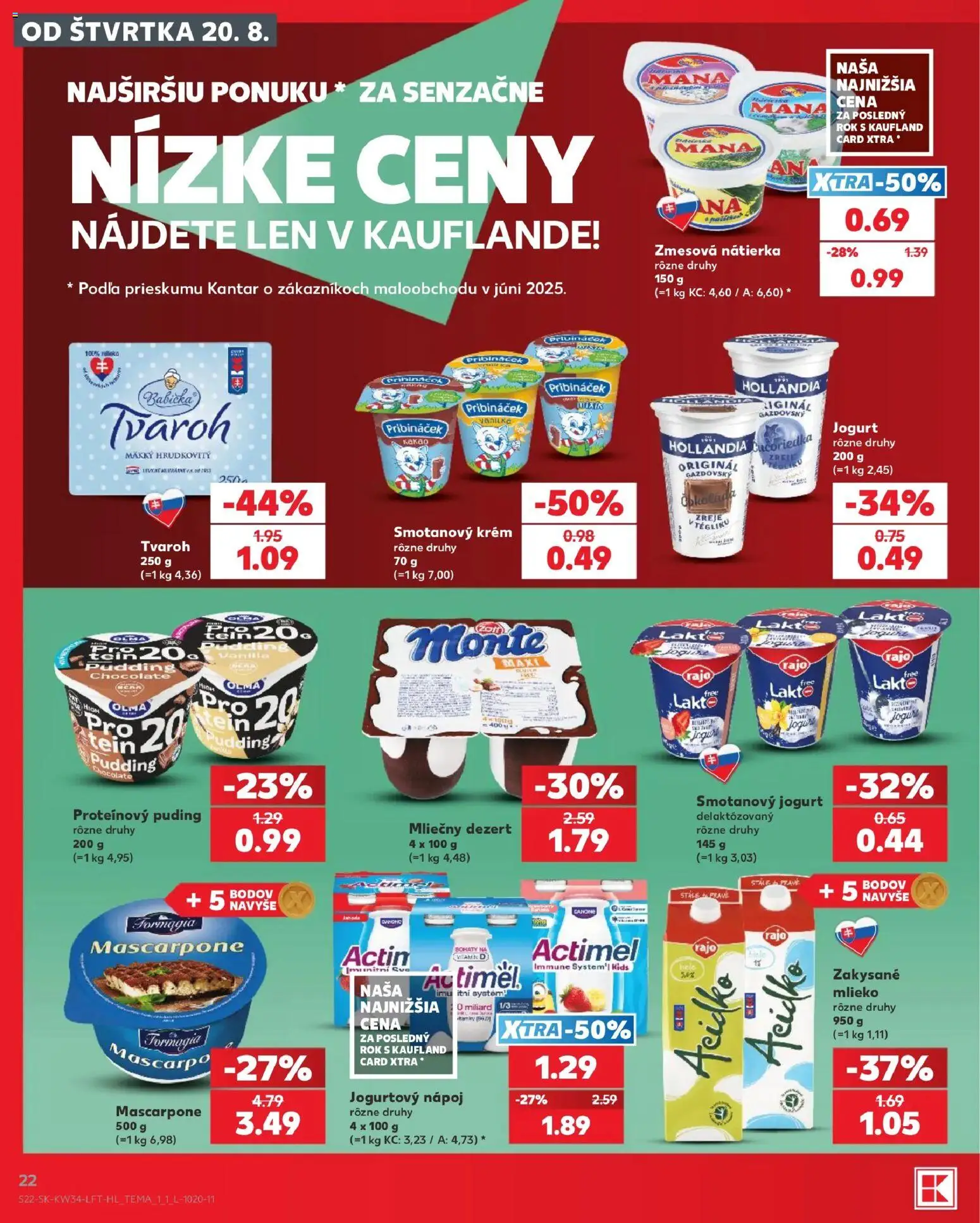 Nové Kaufland akcie – leták je platný od 20.08.2026 | Strana: 22 | Produkty: Jogurt, Puding, Tvaroh, Kakao