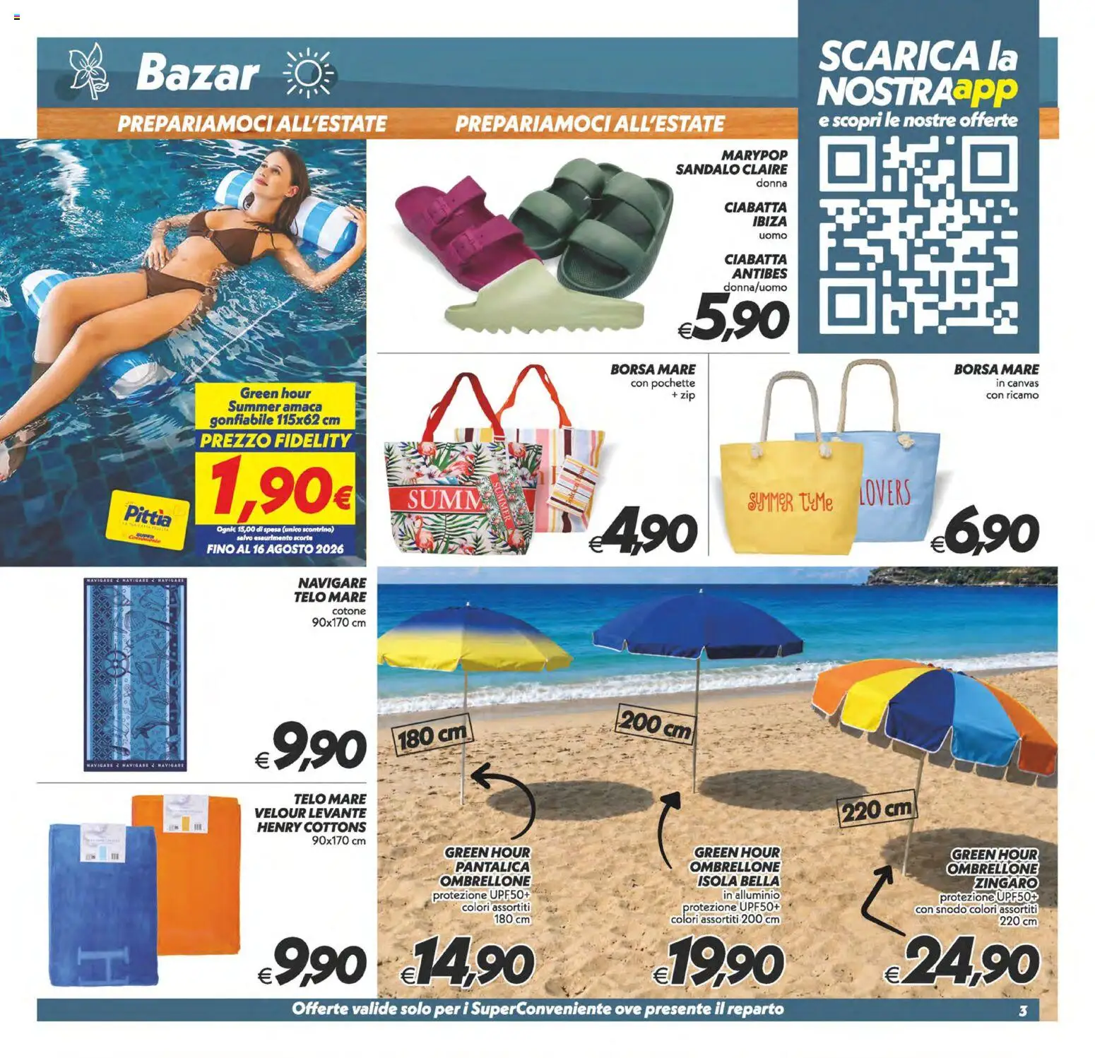 Volantino SuperConveniente del 09.06.2026 | Pagina: 28 | Prodotti: Ombrellone, Amaca, Borsa, Alluminio