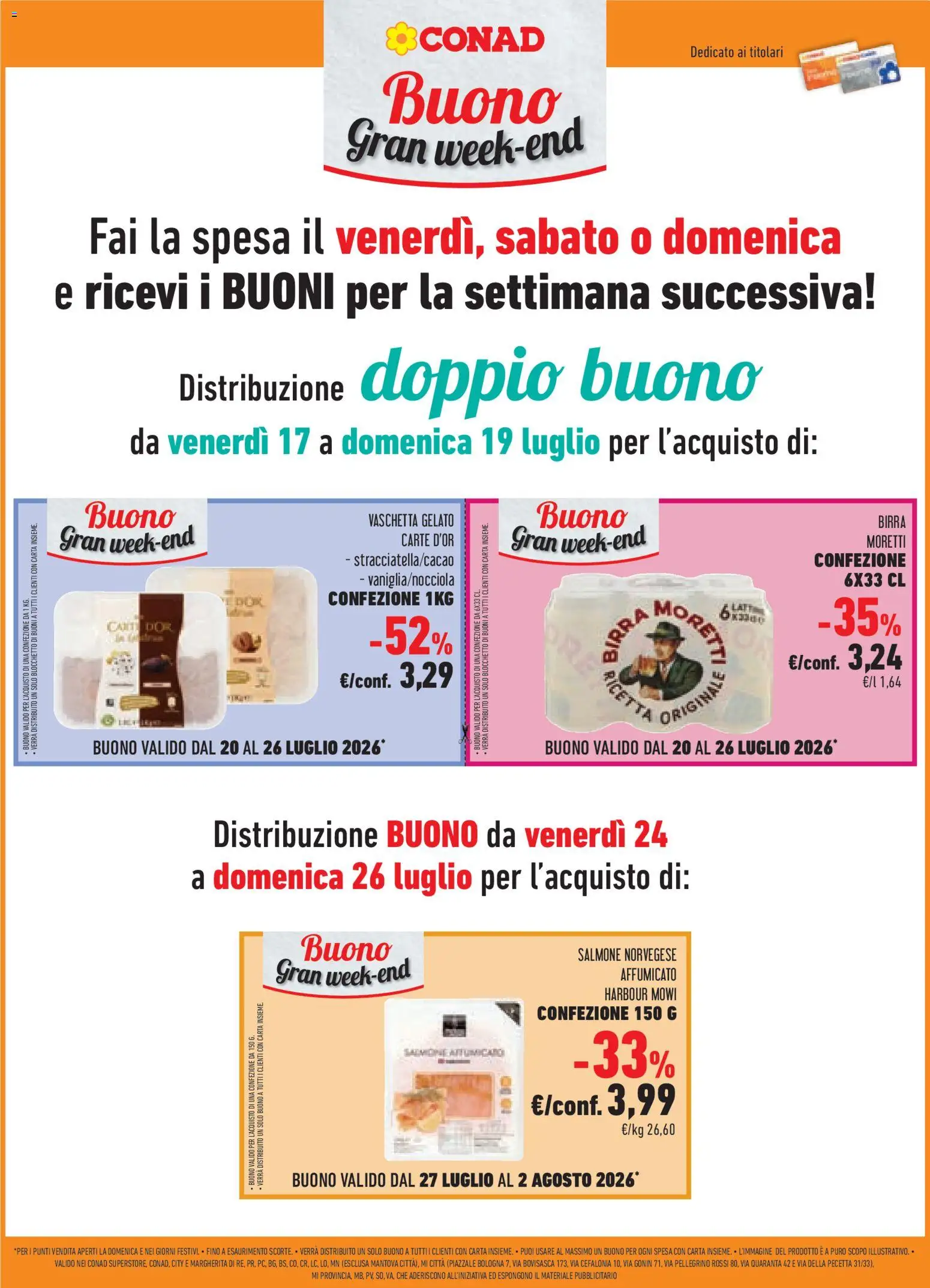 Volantino Conad del 15/07/2026 | Pagina: 16 | Prodotti: Birra, Salmone, Gelato, Birra Moretti