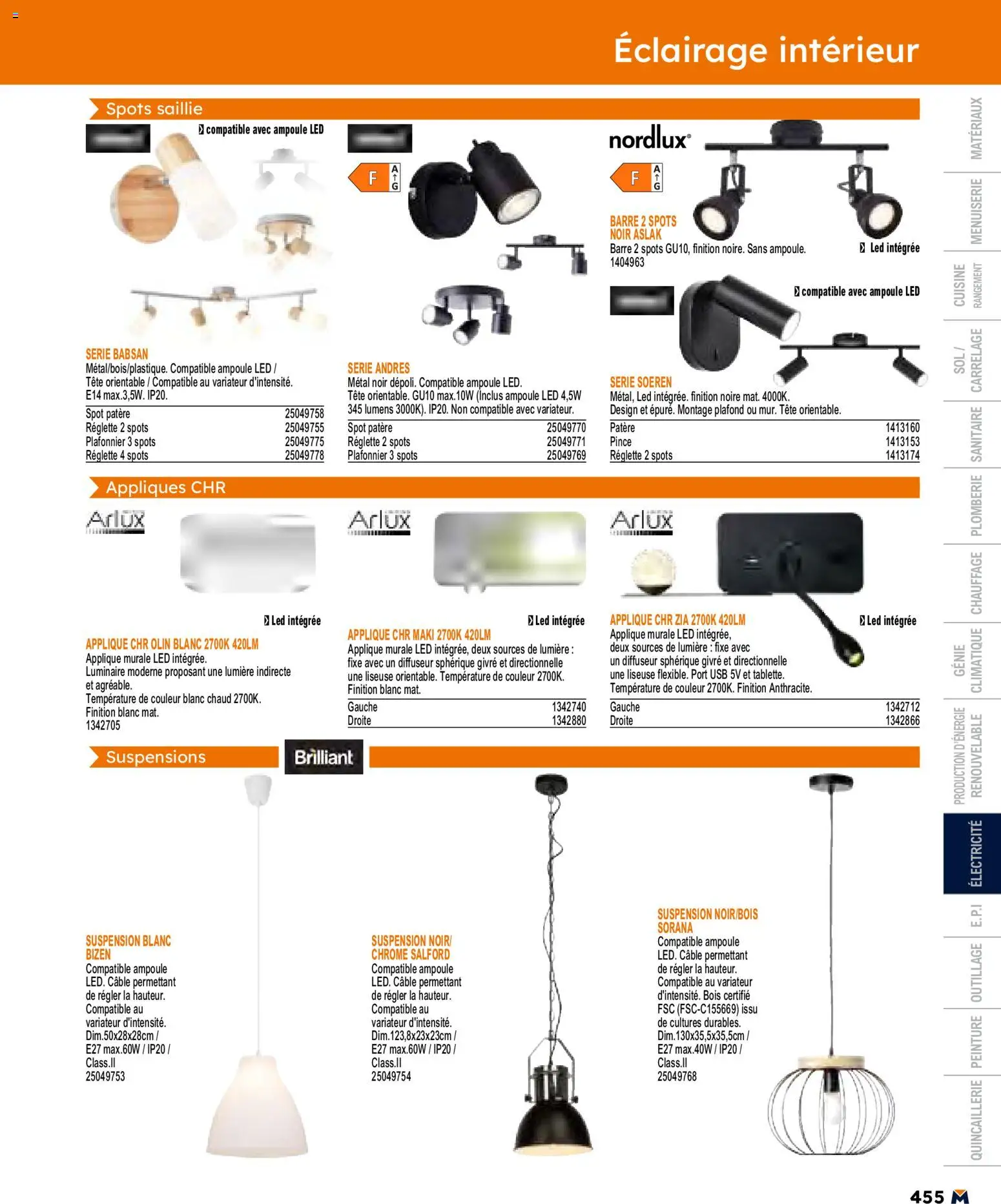 {H1} | Page: 455 | Produits: Câble, Plafonnier, Suspension, Liseuse