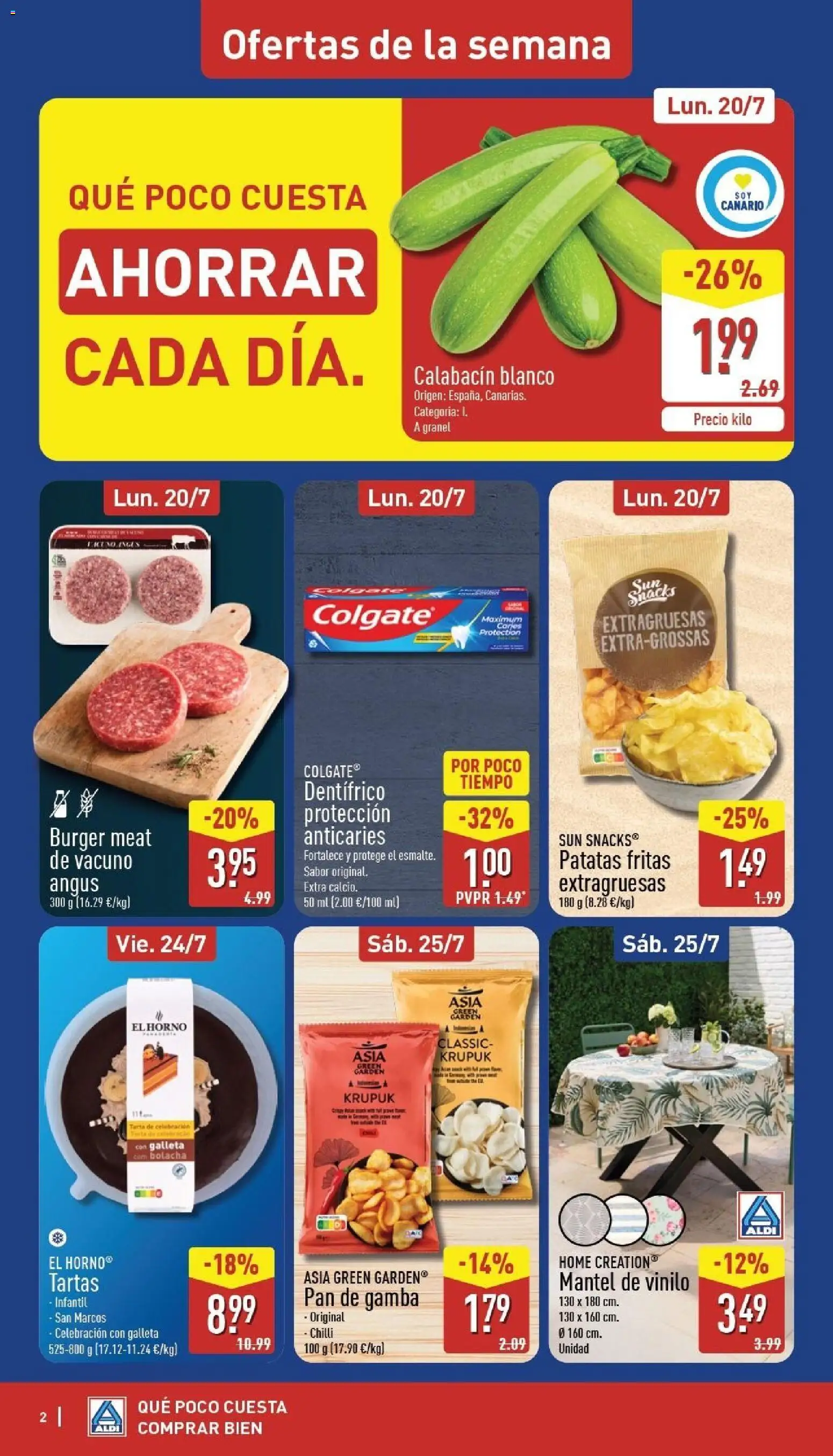 Aldi folleto Canarias │ válido desde el 20/07/2026 | Página: 2 | Productos: El horno, Calabacín, Mantel, Pan