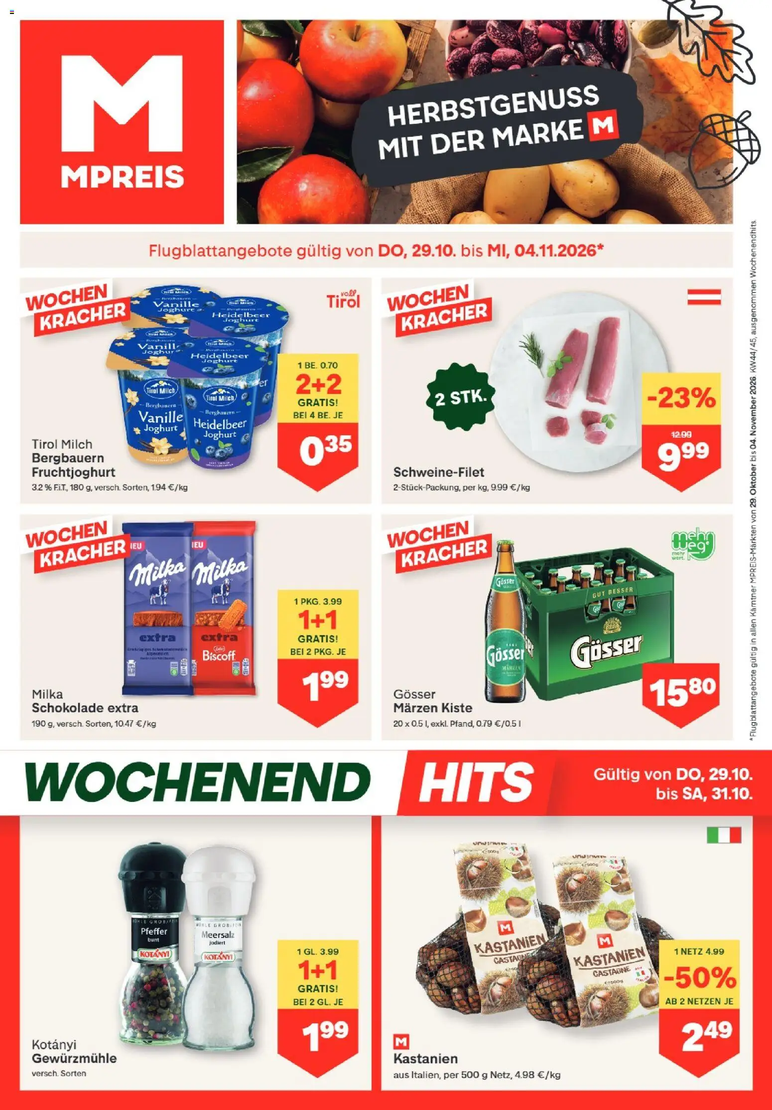 MPREIS Dellach im Drautal gültig ab 29.10.2026 | Seite: 1 | Produkte: Mühle, Milch, Joghurt, Schokolade