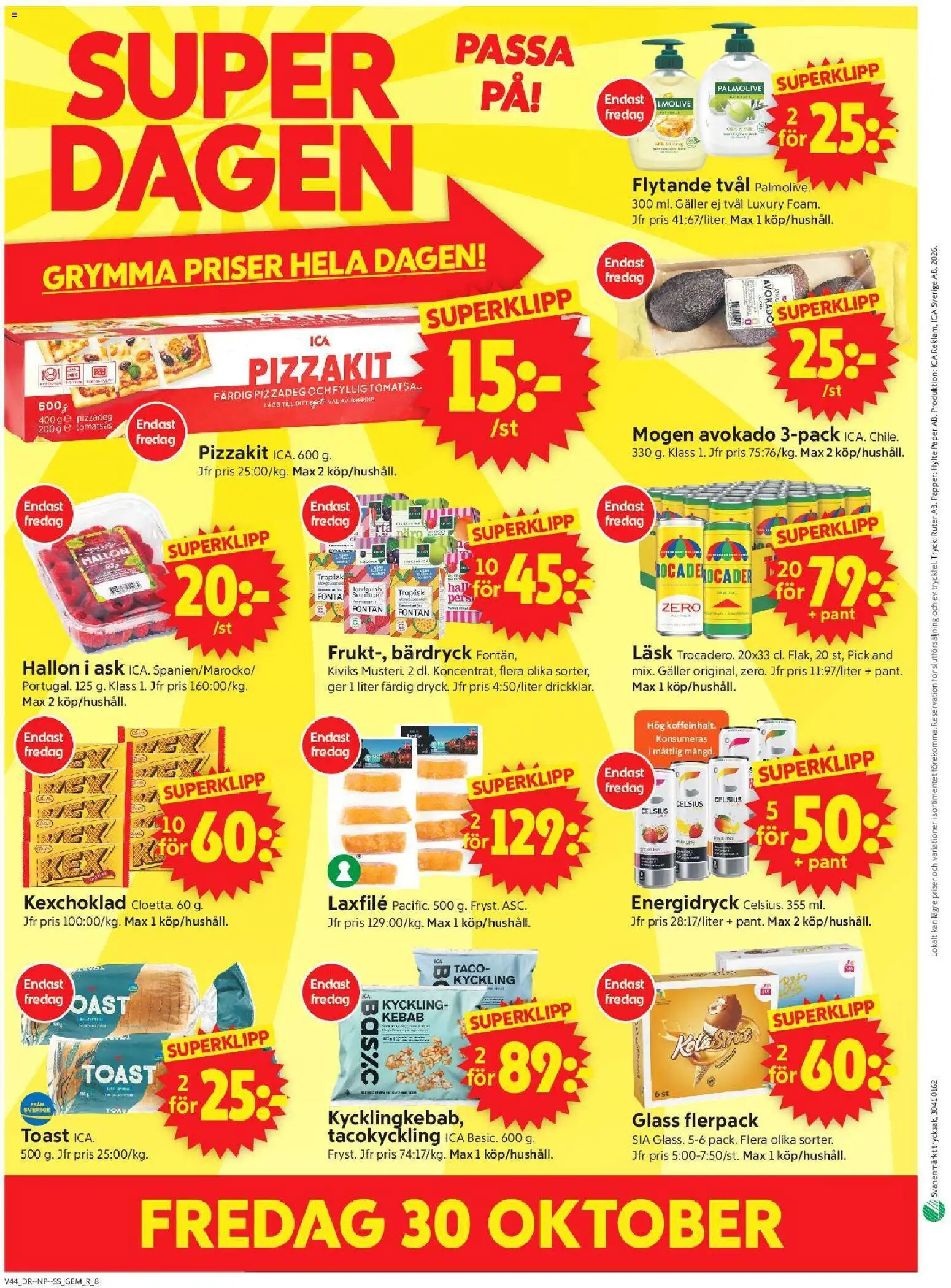 ICA Supermarket reklamblad aktuell från 26/10/2026 | Sida: 10 | Produkter: Pizzadeg, Avokado, Energidryck, Hallon