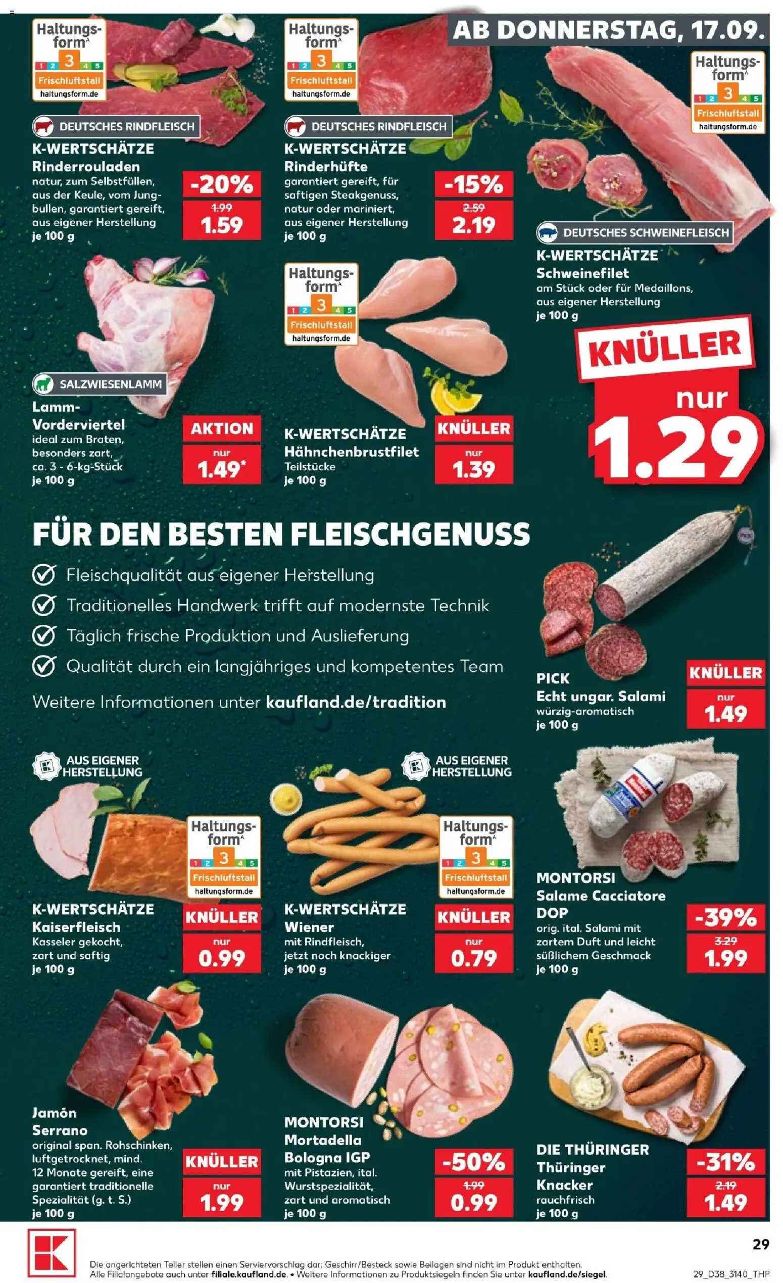 Kaufland Prospekt Leipzig – gültig ab 17.09.2026 | Seite: 29 | Produkte: Rinderrouladen, Duft, Schweinefleisch, Rindfleisch