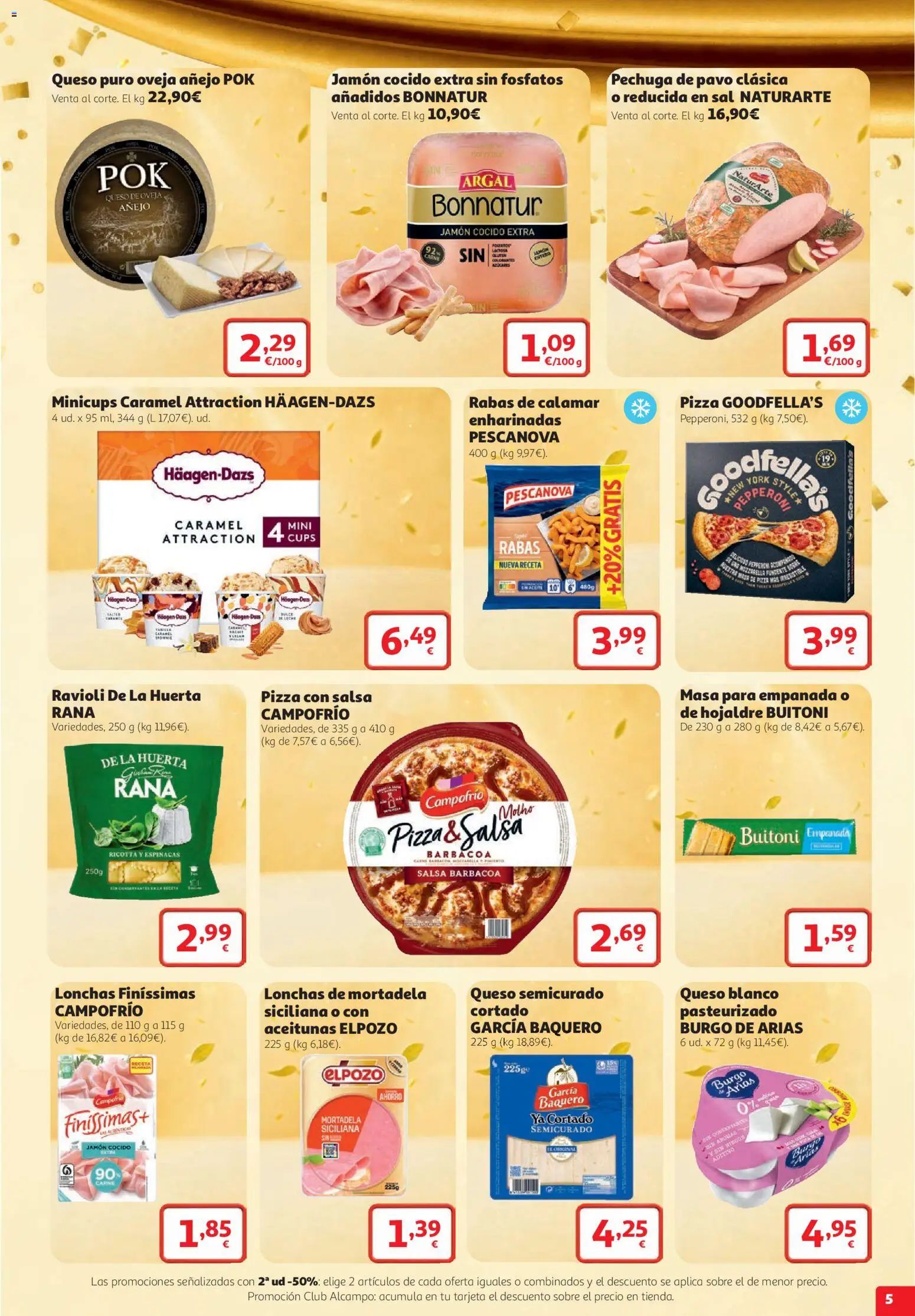 Alcampo Supermercado │ válido desde el 22/10/2026 | Página: 5 | Productos: Queso blanco, Ricotta, Mortadela, Carne