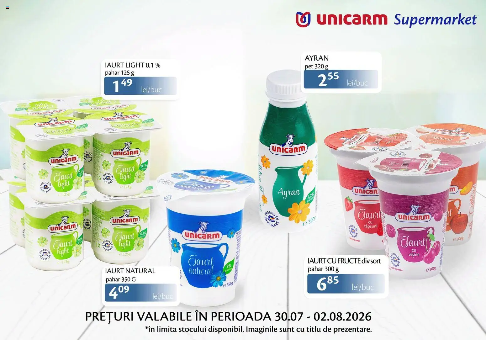 Noul catalog Unicarm – valabil de la 30.07.2026 | Pagină: 2 | Produse: Șort, Iaurt, Căpșuni, Fructe
