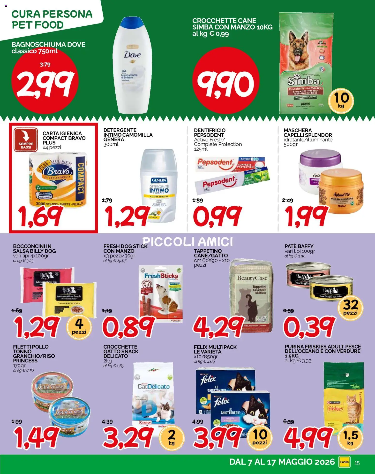 Volantino HarDis del 07.05.2026 | Pagina: 15 | Prodotti: Maschera, Carta igienica, Dentifricio, Pollo