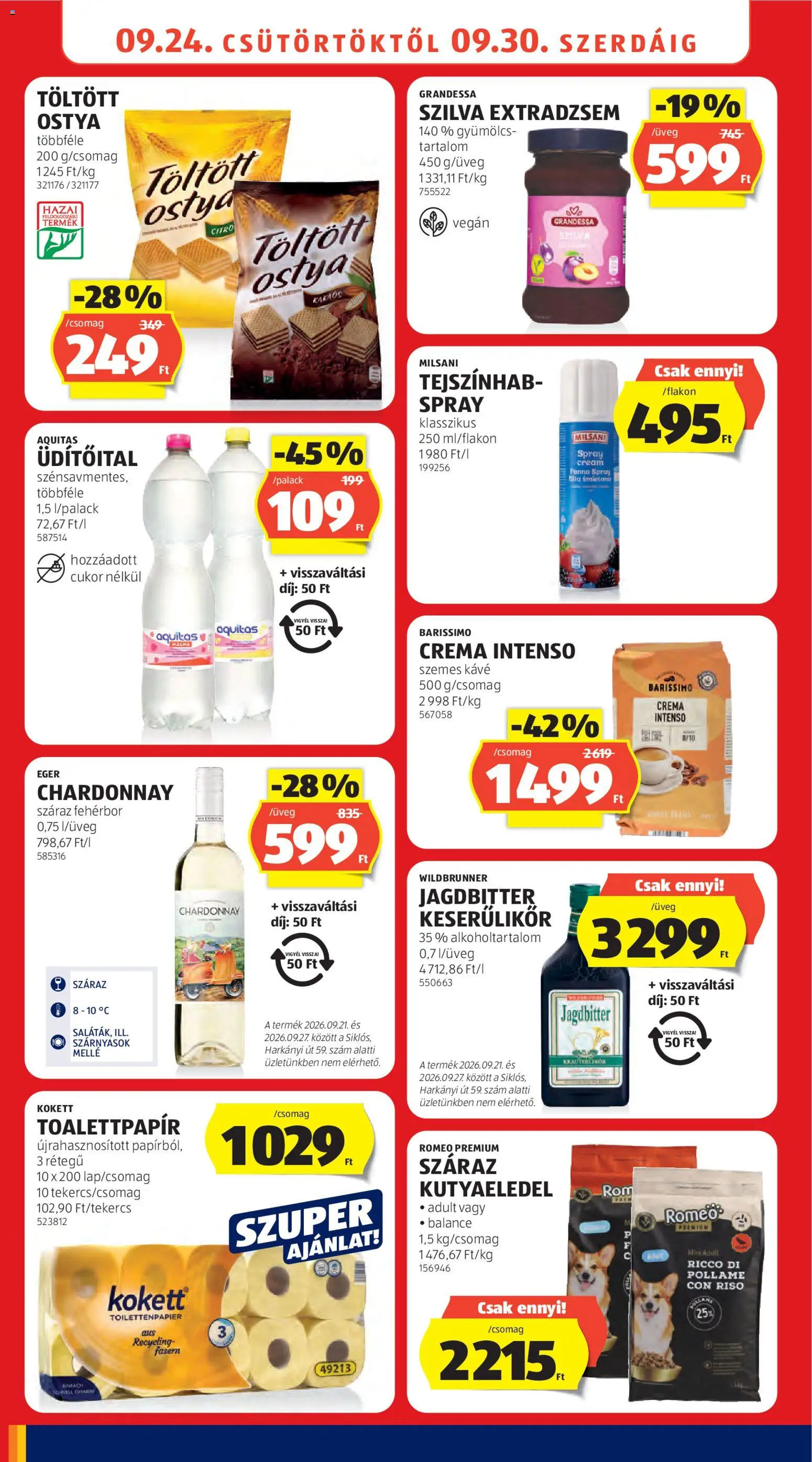 Aldi akciós ujság - amely érvényes a következő dátumtól: 2026.09.24. | Oldal: 12 | Termékek: Toalettpapír, Tejszínhab, Kávé, Száraz kutyaeledel