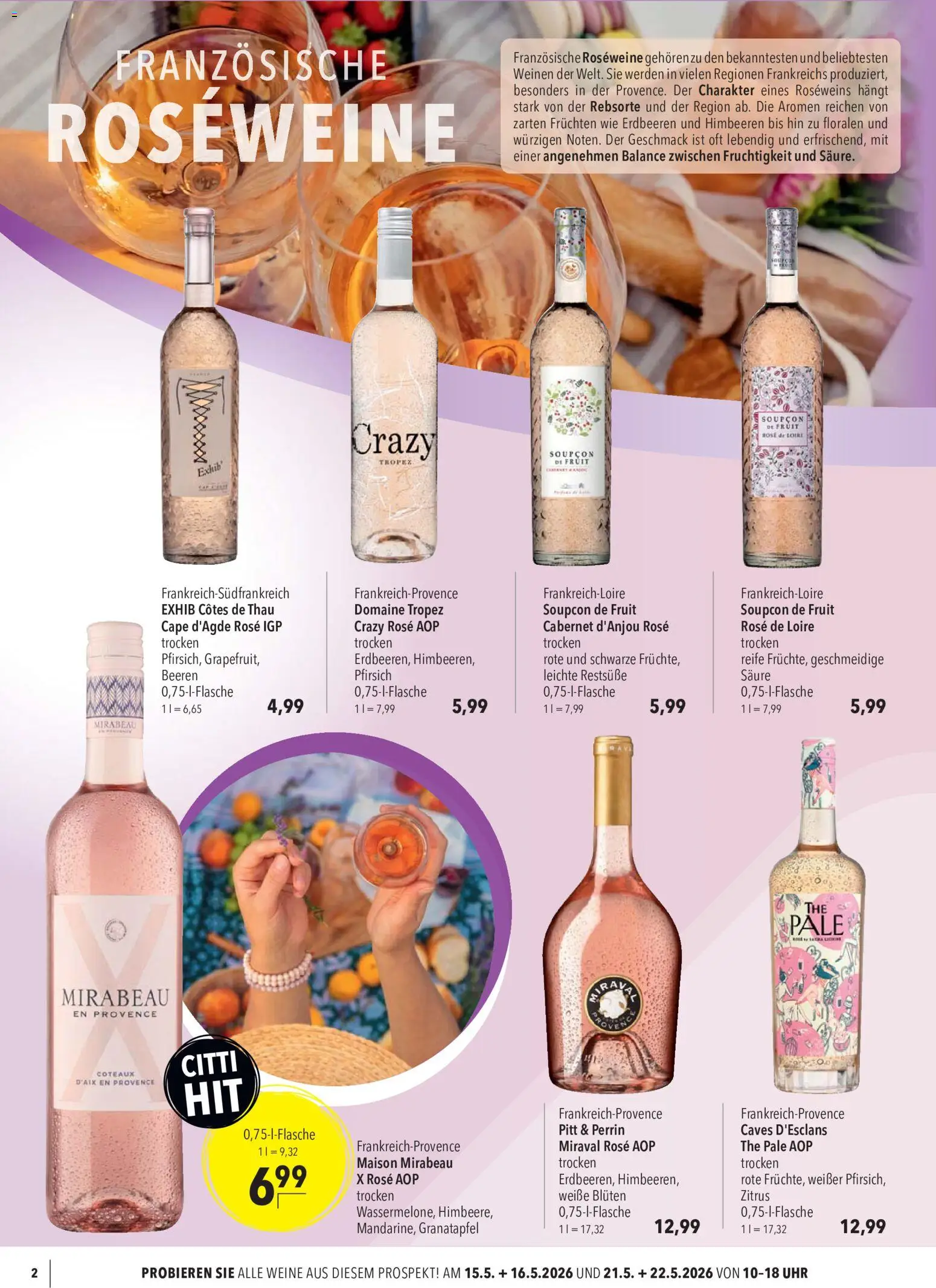 CITTI Markt Weine zu Pfingsten – gültig ab 13.05.2026 | Seite: 2 | Produkte: Granatapfel, Pfirsich, Erdbeeren, Uhr