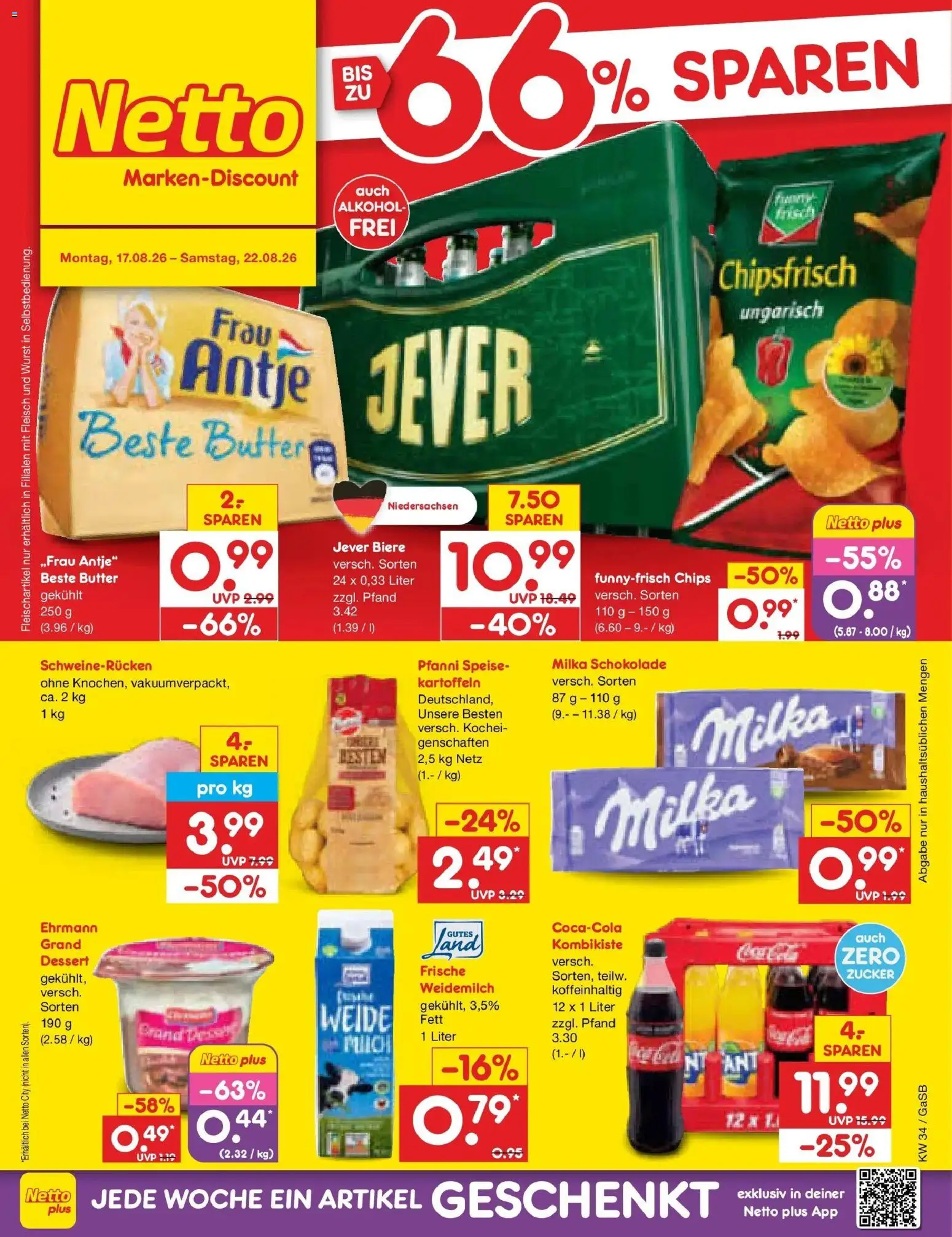 Netto Marken-Discount Prospekt Bremen-Lesum – gültig ab 17.08.2026 | Seite: 1 | Produkte: Butter, Milka, Alkohol, Fleisch