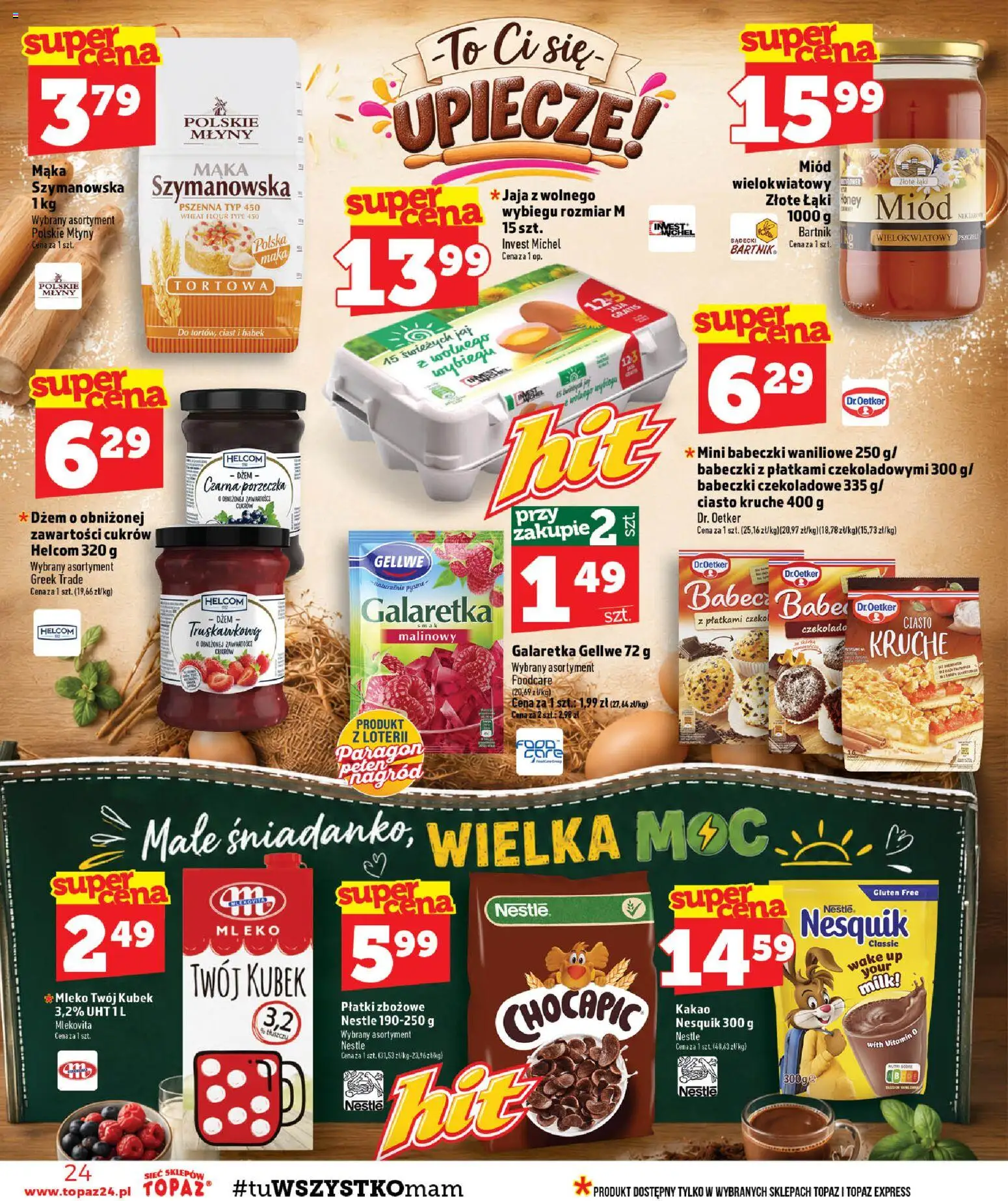 Topaz gazetka - MAZ od 17.09.2026 | Strona: 24 | Produkty: Miód, Galaretka, Ciasto, Mleko
