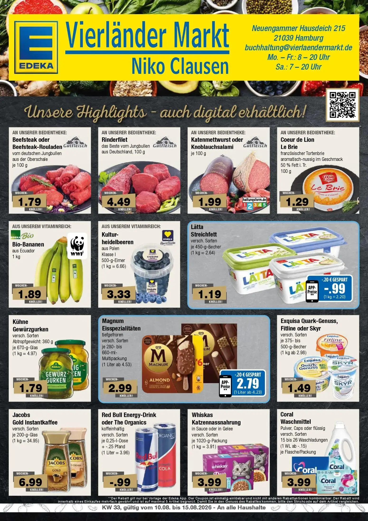 Edeka Prospekt Hamburg (ab 10.08.2026) » Angebote Online | Seite: 1 | Produkte: Rinderfilet, Skyr, Heidelbeeren, Waschmittel