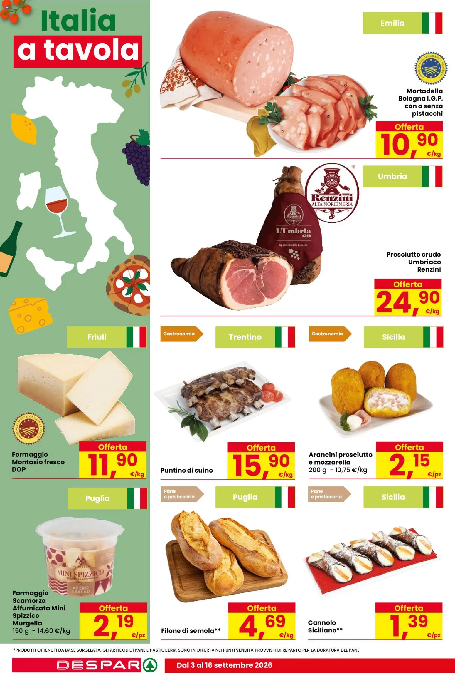 Volantino Despar del 03/09/2026 | Pagina: 4 | Prodotti: Pane, Mozzarella, Formaggio, Mortadella