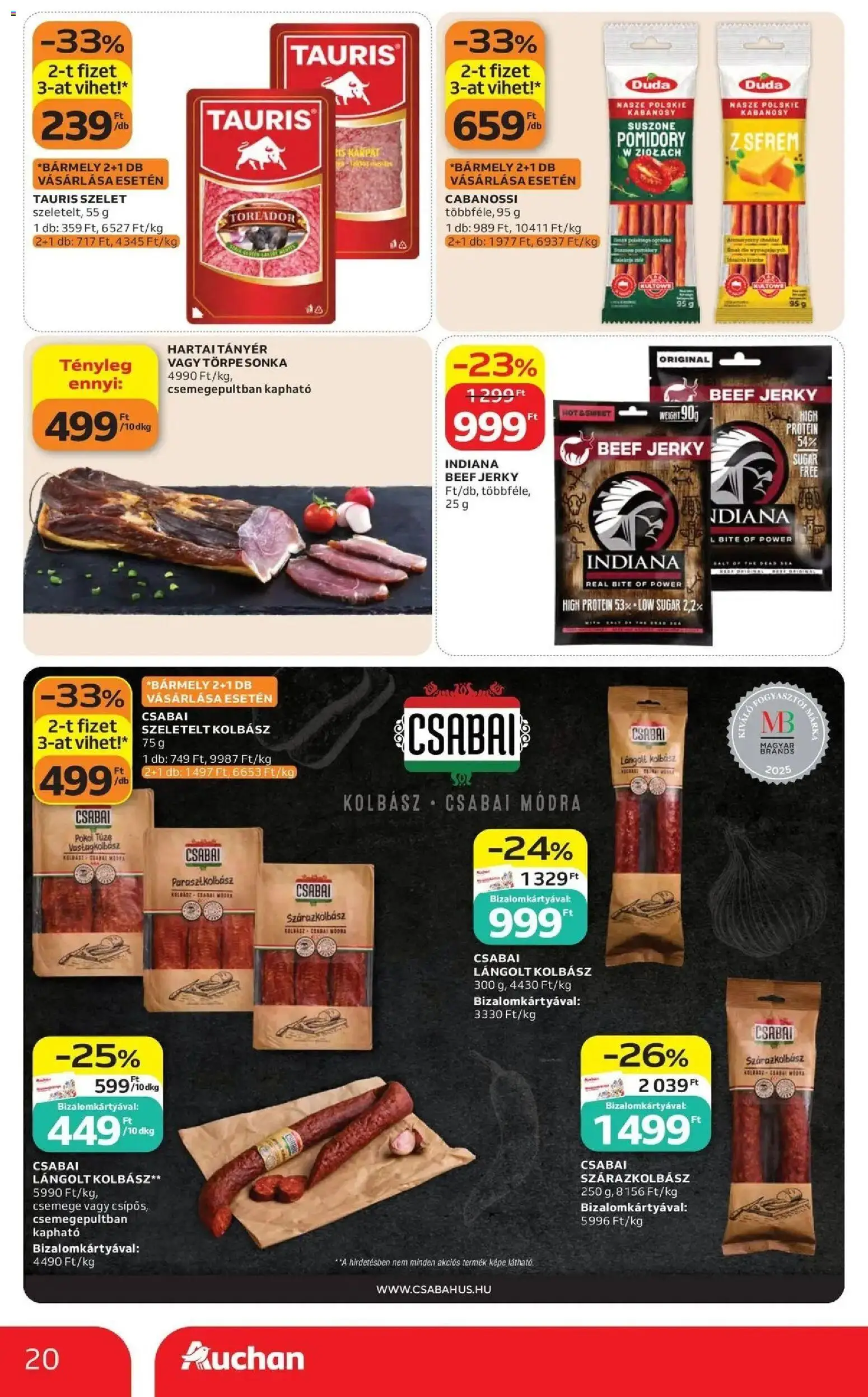 Auchan akciós újság Szolnok - 2026.10.08. -tól/töl > akció, lapozható szórólap 🛍️ | Oldal: 20 | Termékek: Sonka, Protein, Vastagkolbász, Szárazkolbász