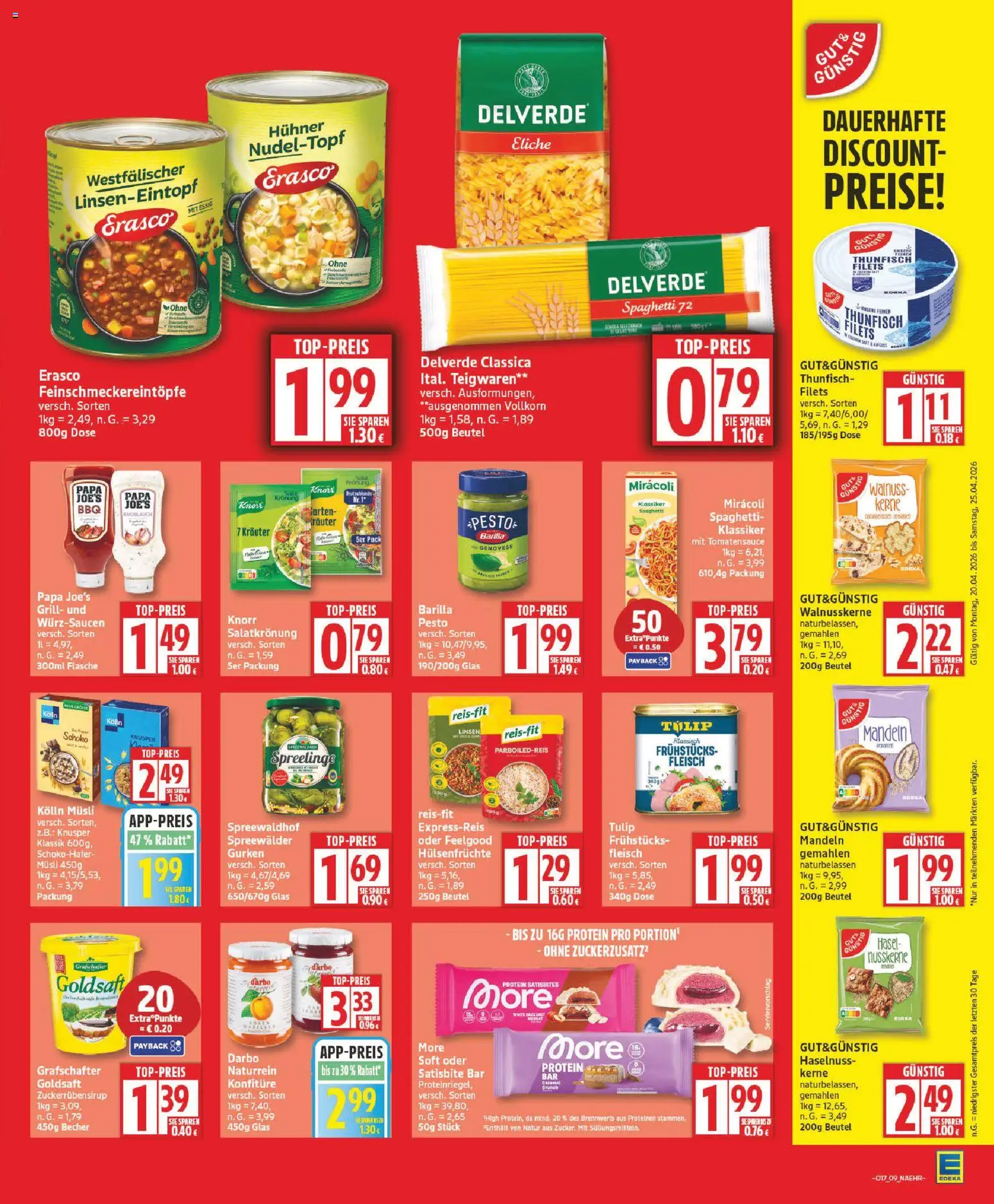 Edeka Prospekt 	 – gültig ab 20.04.2026 | Seite: 9 | Produkte: Musli, Barilla, Thunfisch, Mandeln