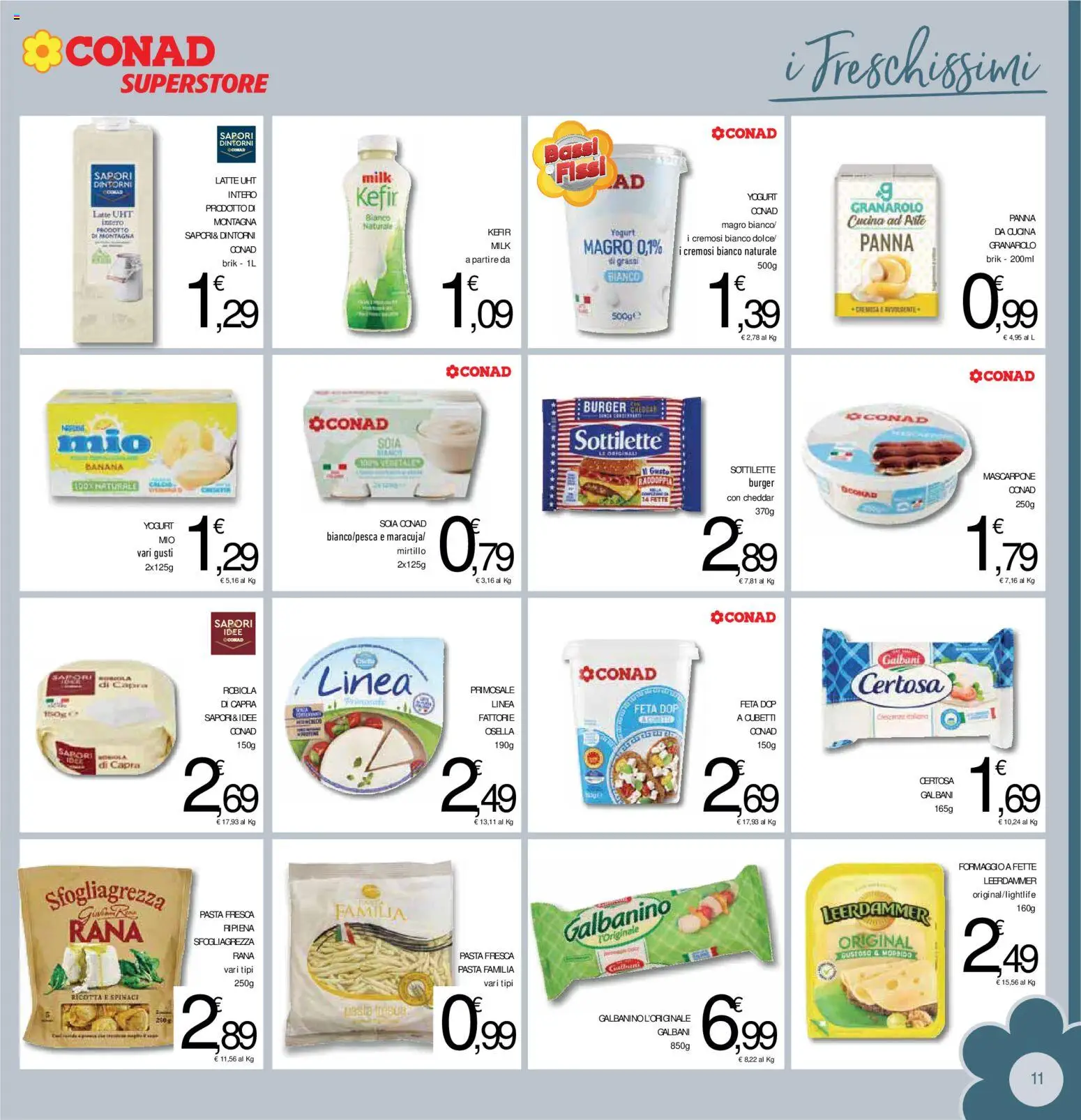 Volantino Conad del 15/07/2026 | Pagina: 11 | Prodotti: Panna, Formaggio, Pasta, Feta