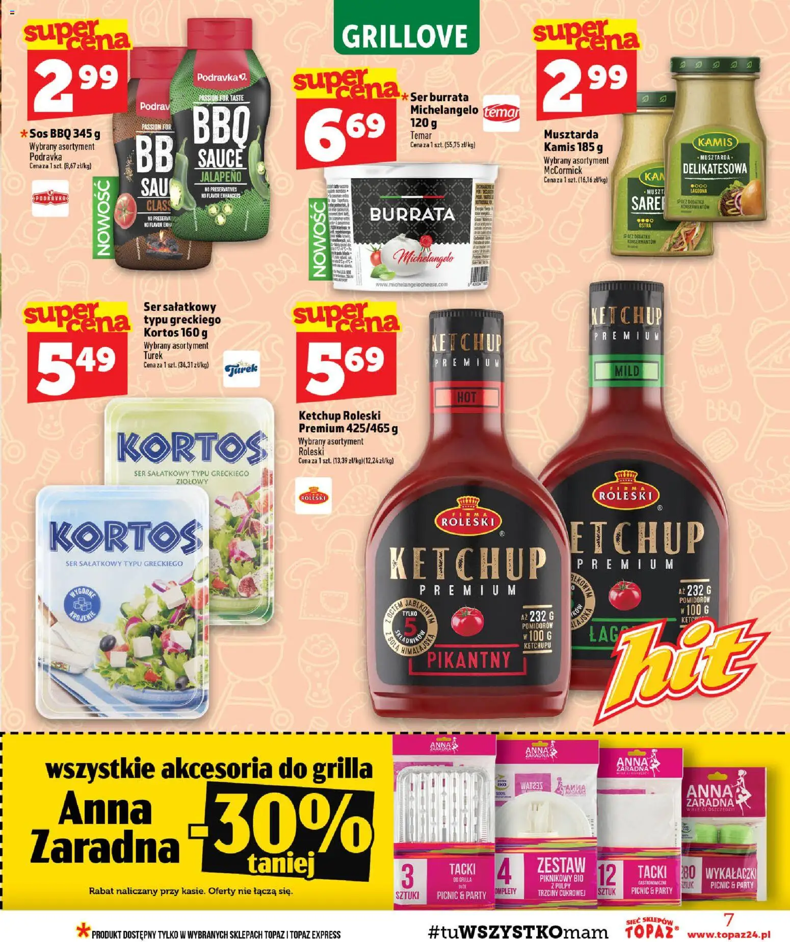 Topaz gazetka - MAZ od 13.08.2026 | Strona: 7 | Produkty: Burrata, Ser sałatkowy, Musztarda, Sos