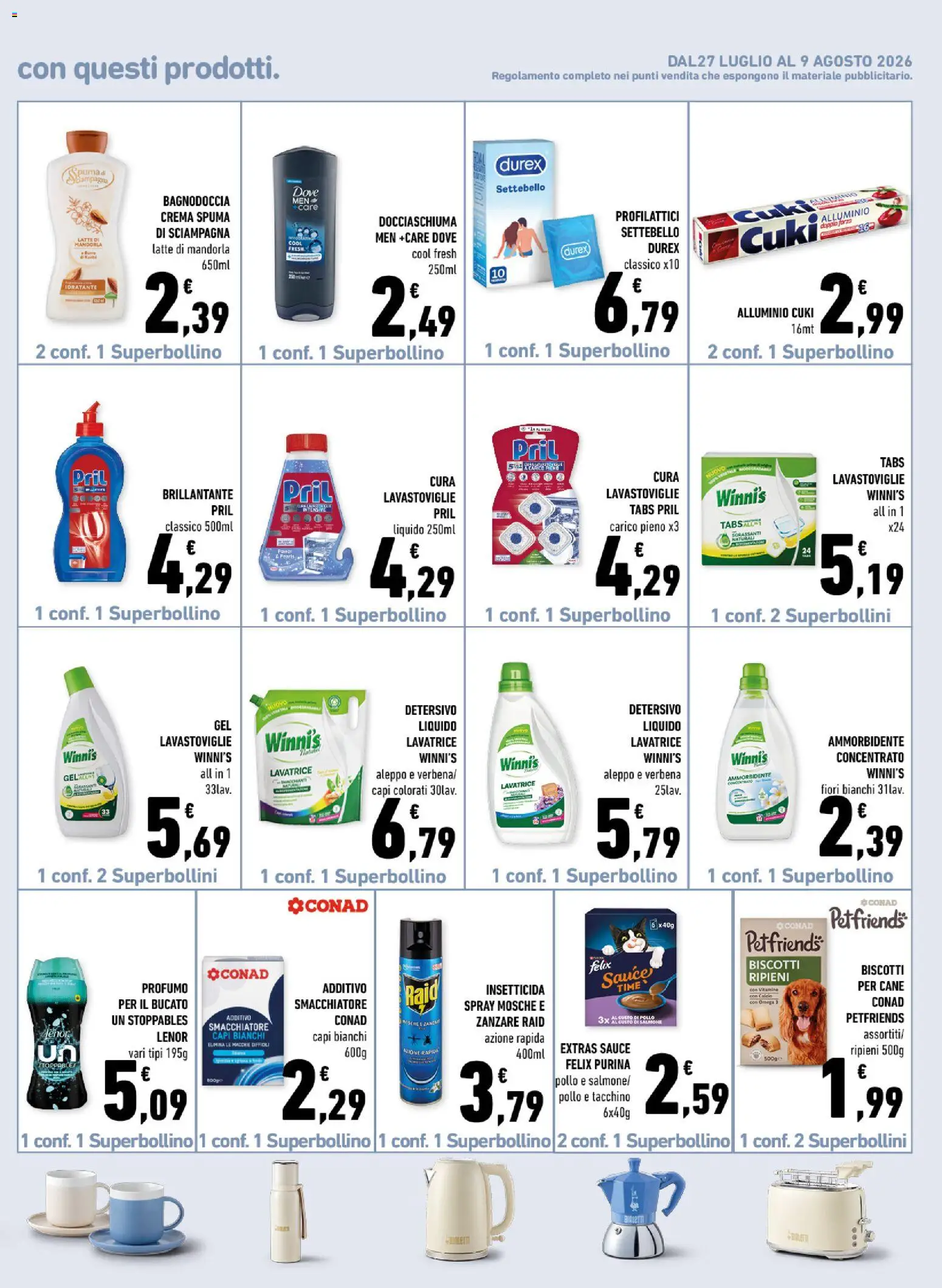 Volantino Conad del 29/07/2026 | Pagina: 15 | Prodotti: Lavastoviglie, Alluminio, Insetticida, Bagno