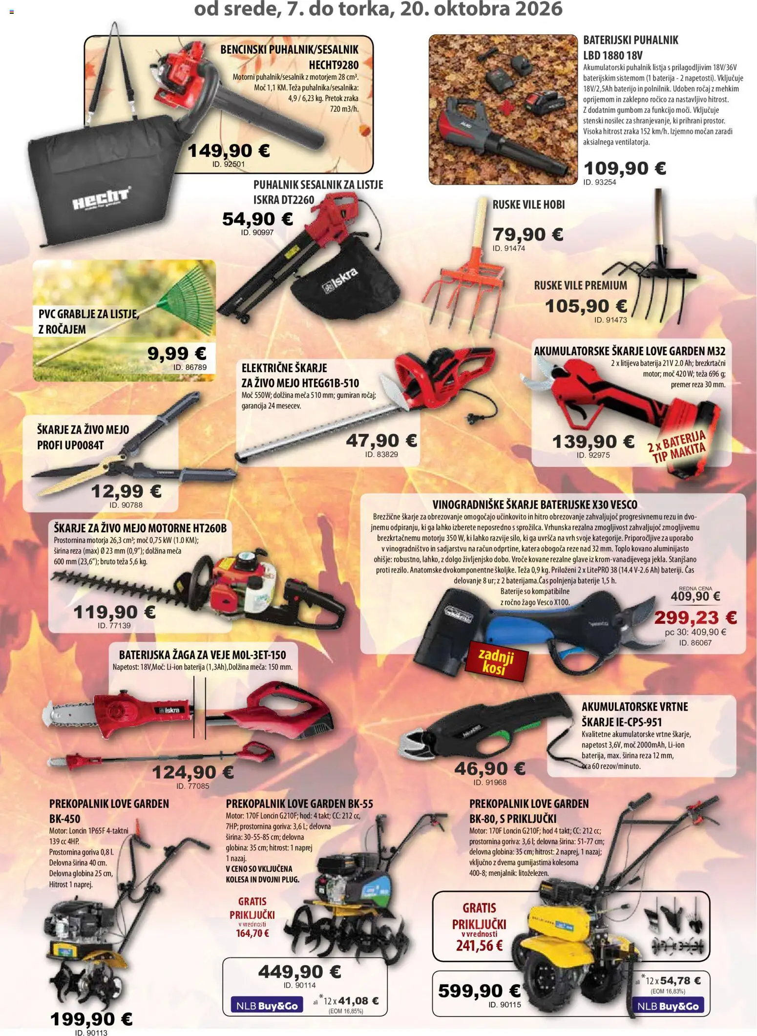 Novi Živex katalog ponudbe – veljaven od 07.10.2026 | Stran: 4 | Izdelki: Baterija, Teza, Škarje za živo mejo, Sesalnik