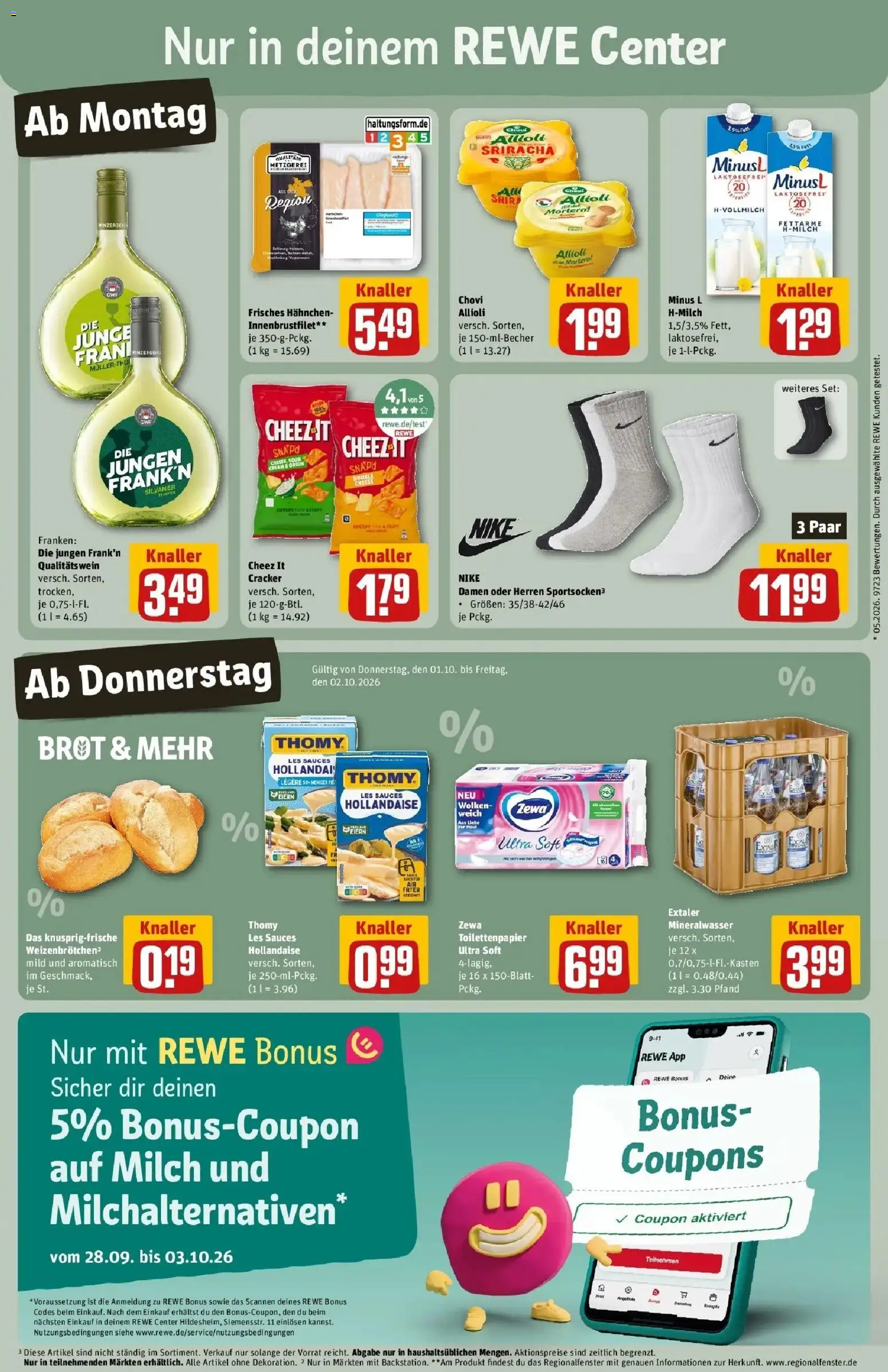 REWE Prospekt ab 28.09.2026 zum Blättern » Angebote | Seite: 5 | Produkte: Zewa, Brot, Wein, Toilettenpapier