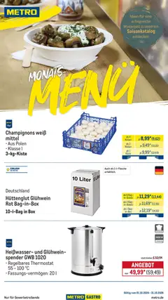 Metro Monats-Menü ab 01.10.2026 gültig